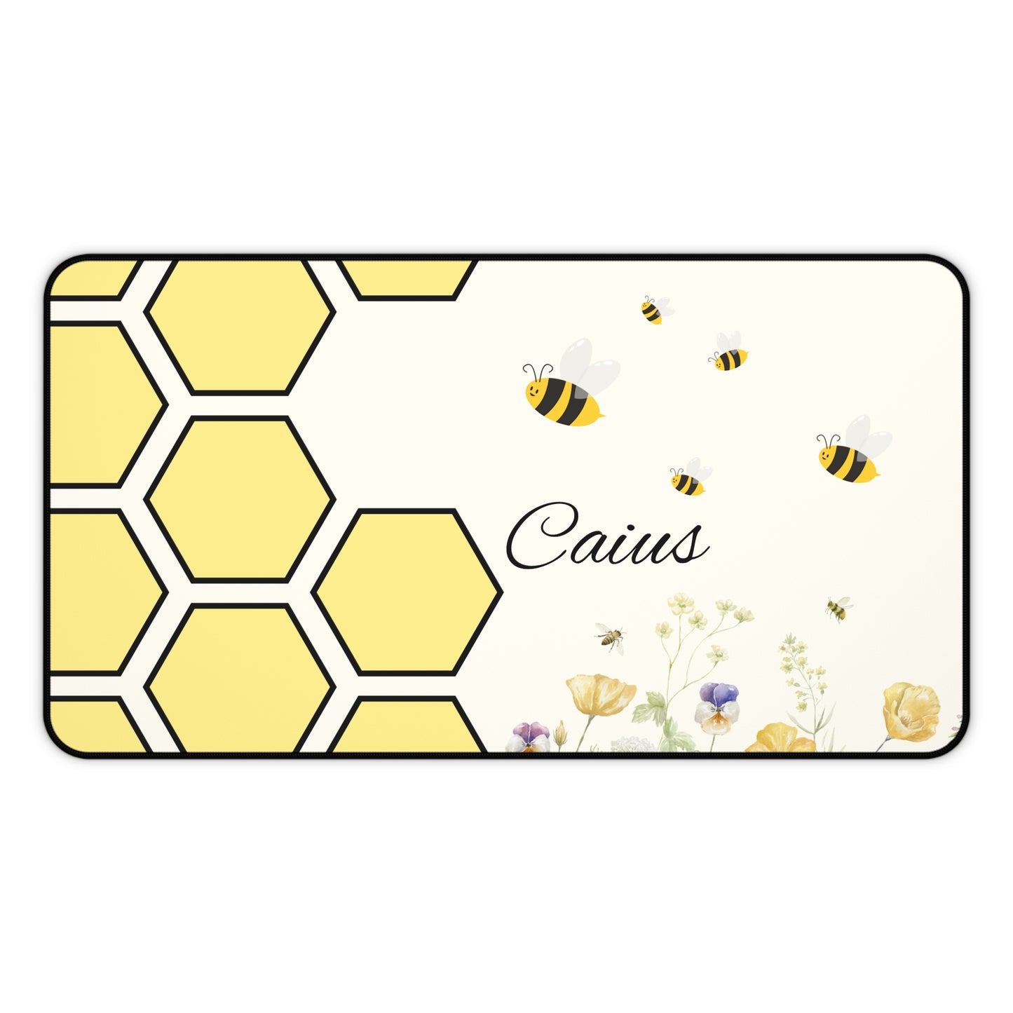 Personalized Honeycomb Desk Mat, Custom Office Decor, Bee Themed Mouse Pad, Cute Gift for Bee Lovers, Yellow Floral Desk Accessory