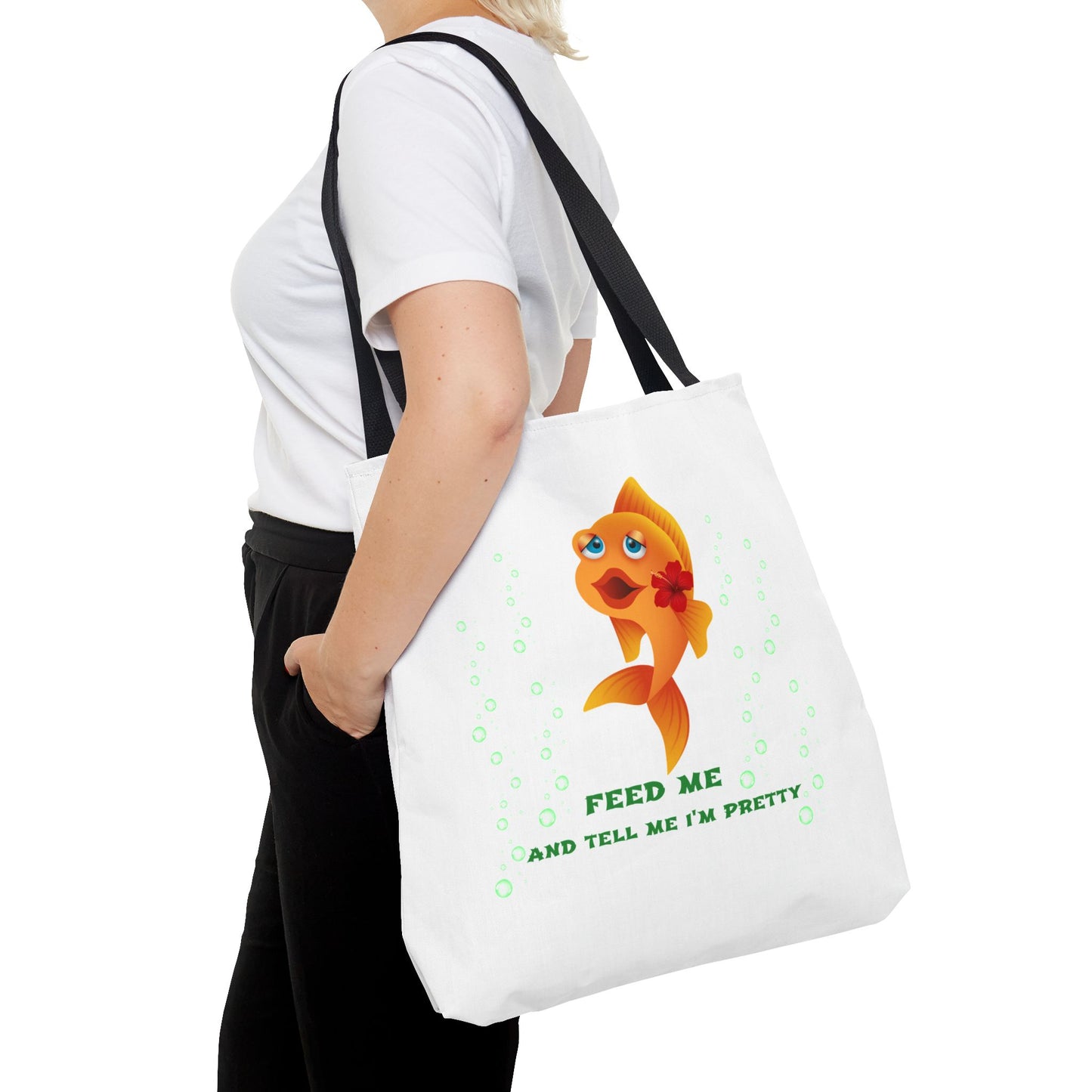 Cartoon goldfish with red lips and flower Tote Bag
