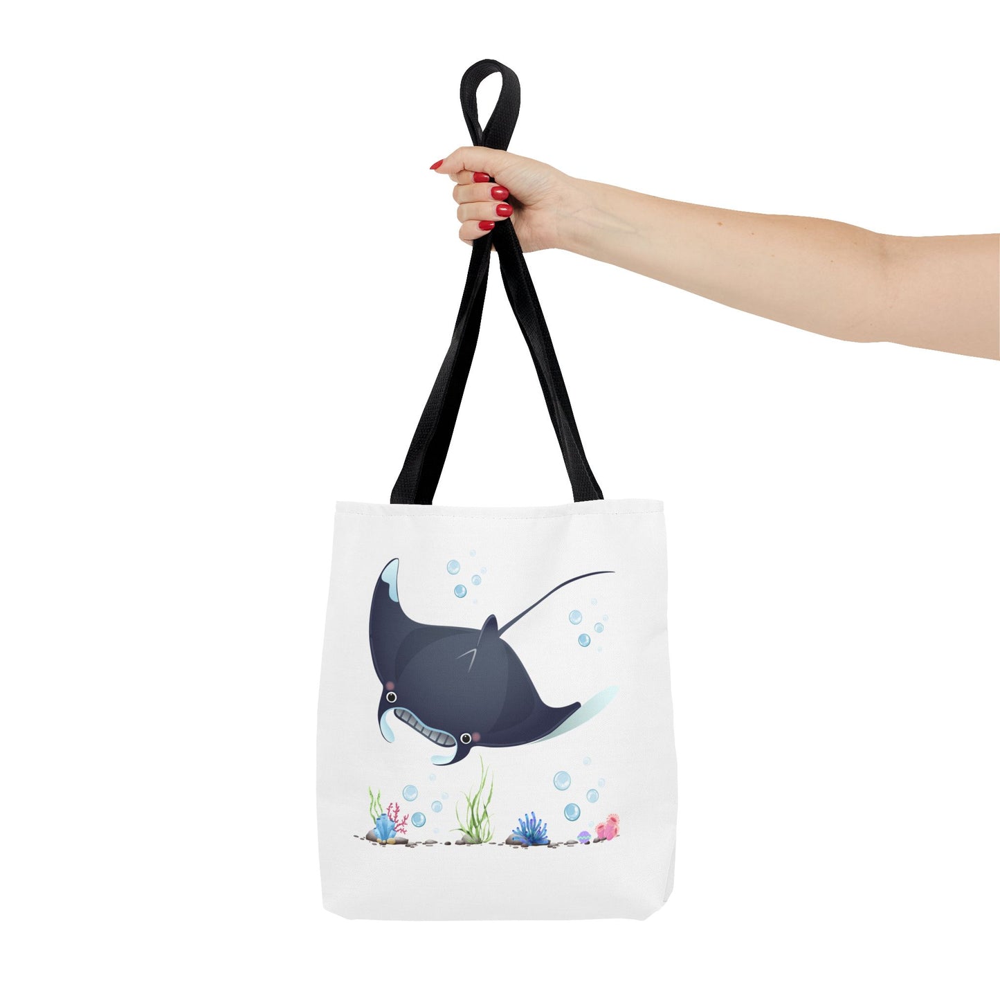 Manta ray with bubbles and coral reef Tote Bag