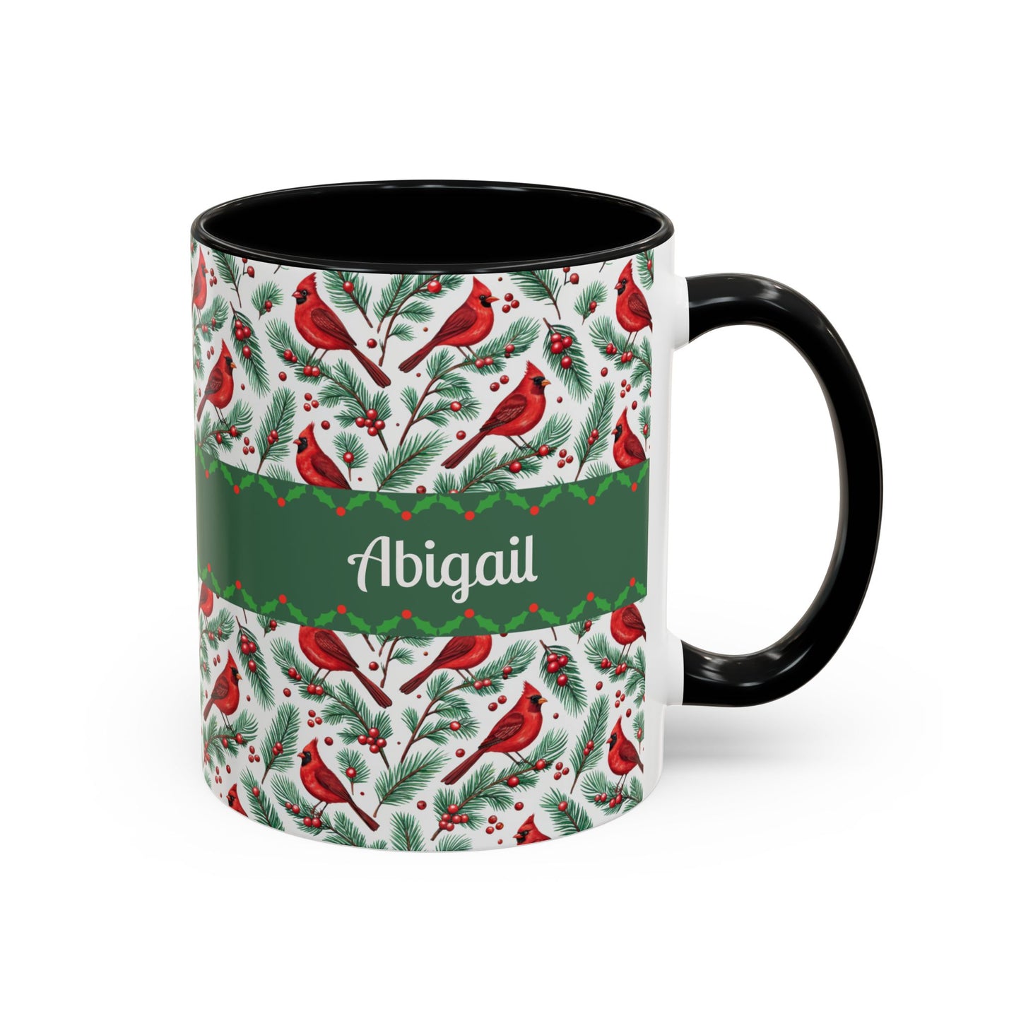 Personalized Holiday Coffee Mug, Festive Cardinal Mug, Custom Name Mug, Christmas Gift, Winter Decor, Drinkware