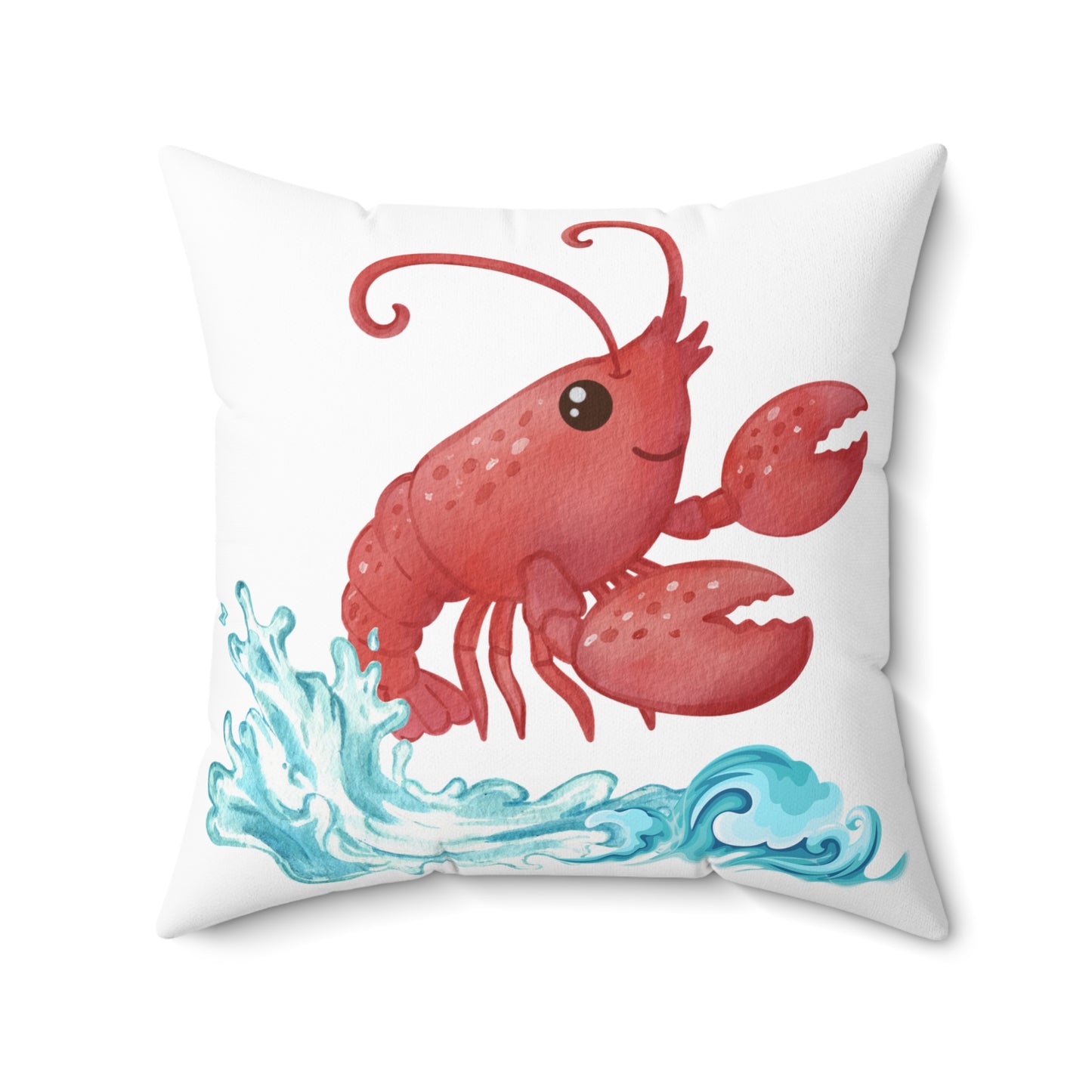 Cheerful red lobster emerging from stylized blue waves Spun Polyester Square Pillow