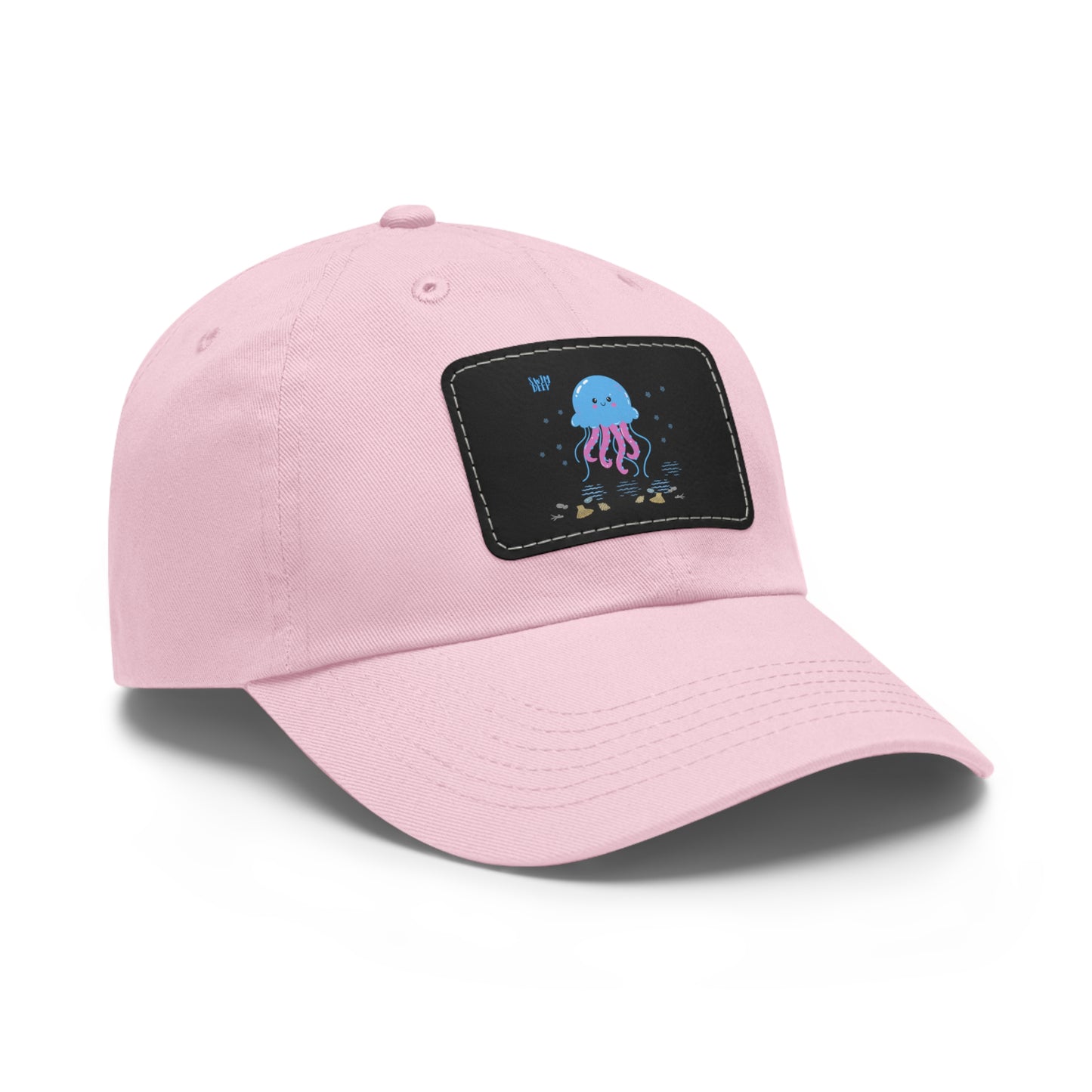 Blue jellyfish with pink tentacles Dad Hat with Leather Patch (Rectangle)