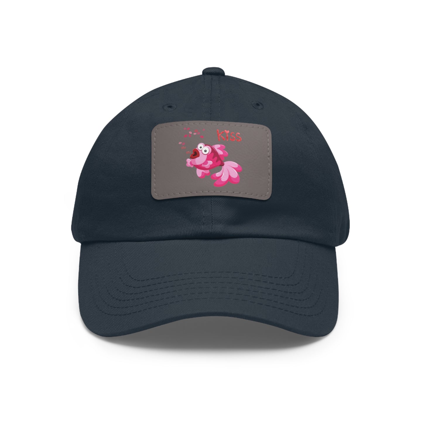 Pink fish with open mouth and kiss Dad Hat with Leather Patch (Rectangle)