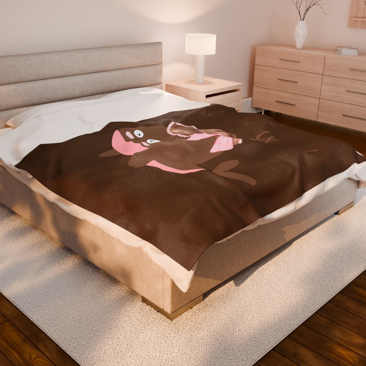 Whale wearing a cowboy hat with a pink bow Velveteen Plush Blanket