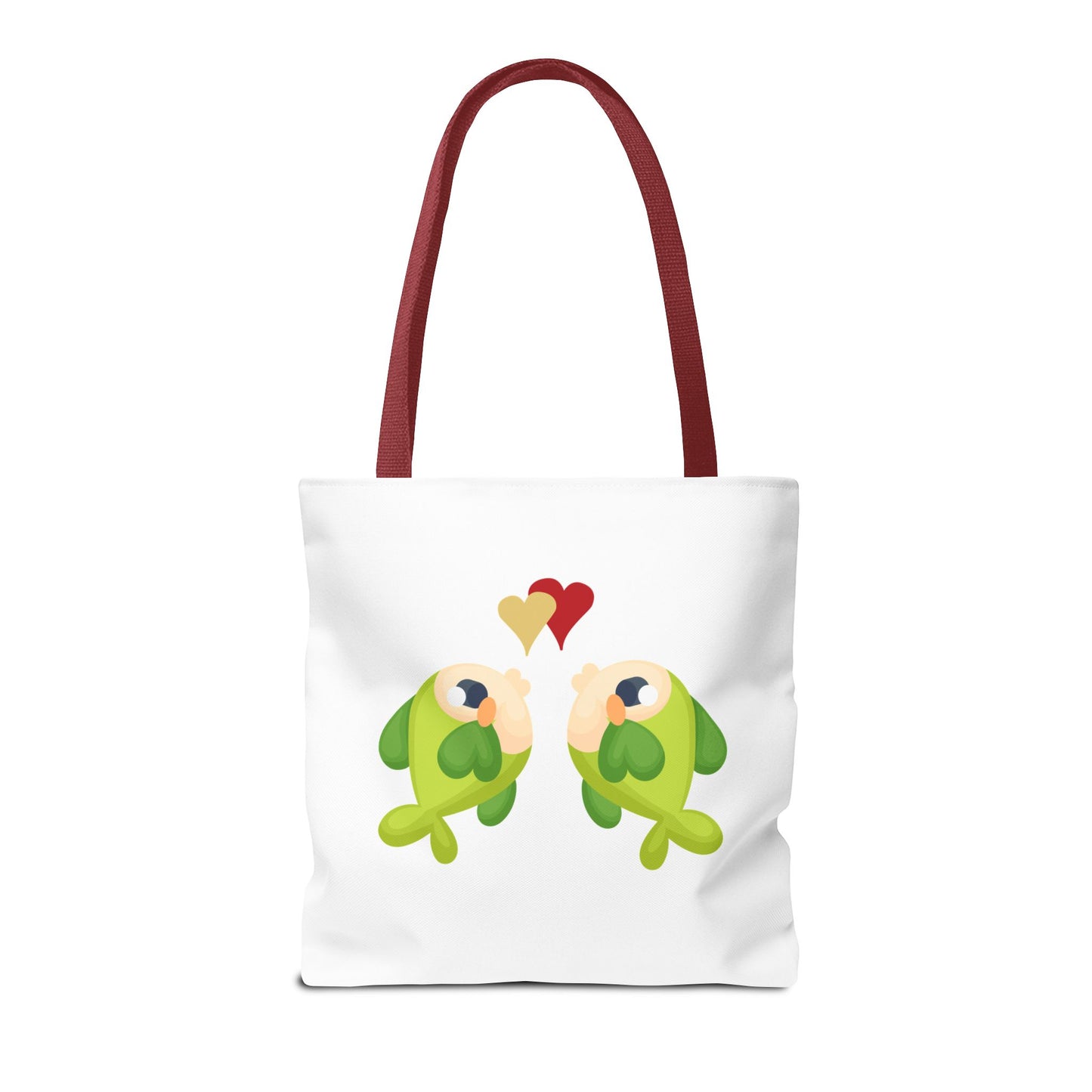 Two hearts float between the fish one red and one yellow. Tote Bag