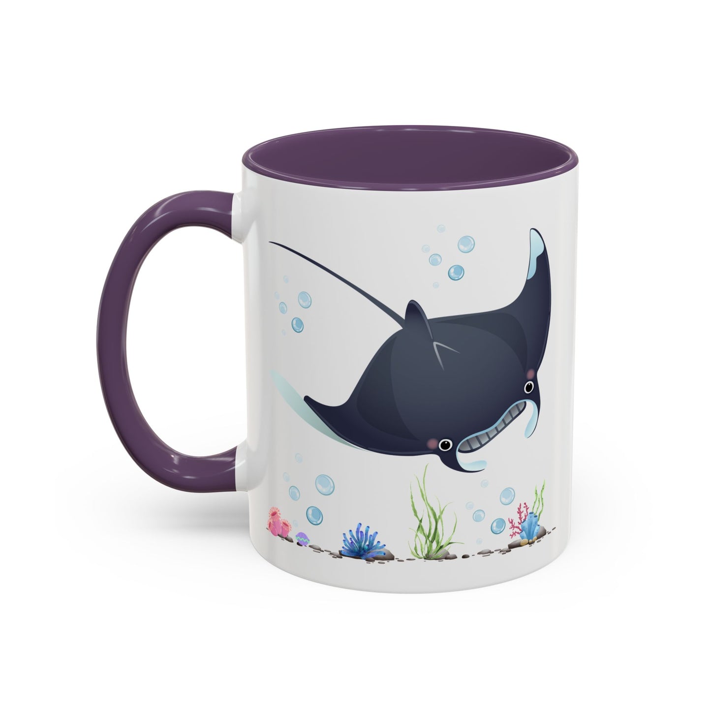 Manta ray with bubbles and coral reef Coffee Mug