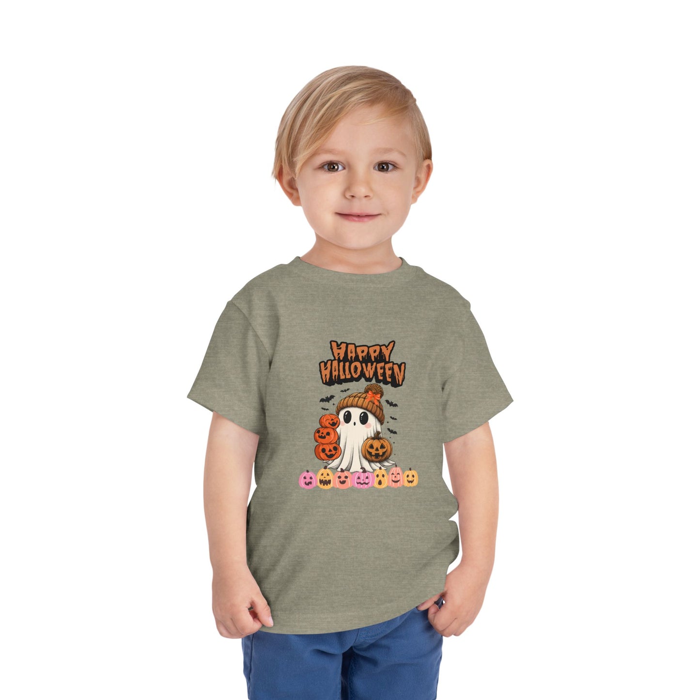 Happy Halloween Toddler Tee, Cute Halloween Shirt, Kids Party Outfit, Trick or Treat Apparel, Fun Ghost Design Toddler T-Shirt