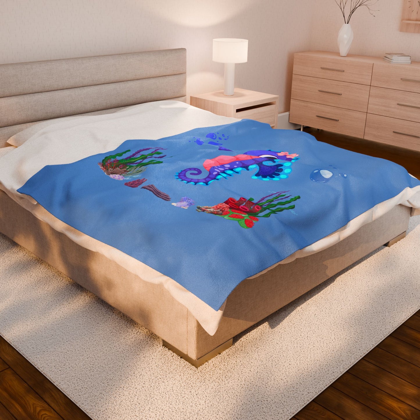 Seahores playful under the sea Velveteen Plush Blanket