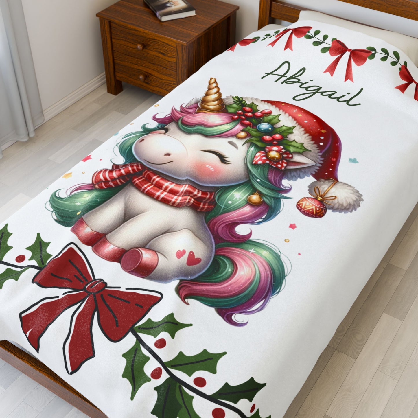Personalized Unicorn Plush Blanket | Cozy Gift for Kids | Holiday Decor | Soft Throw | Child's Room Decoration, Unique Christmas Gift