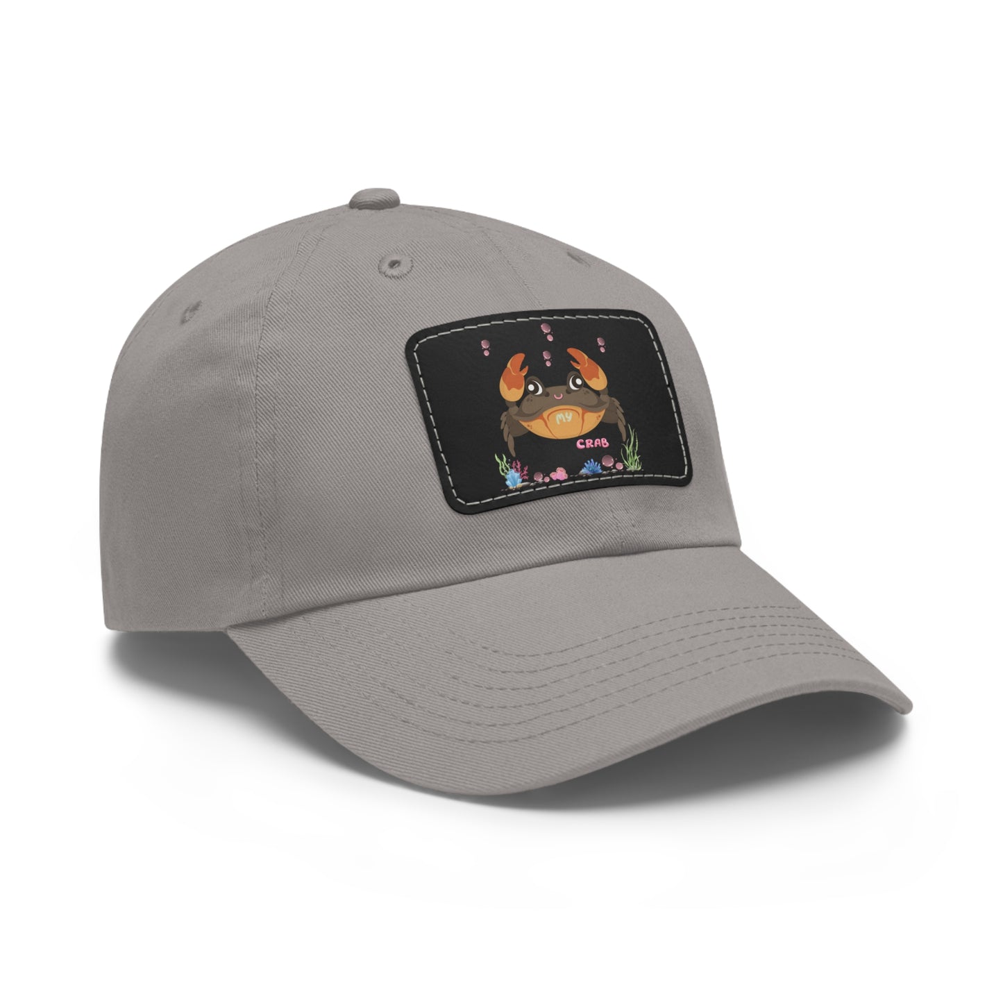 Crab with subtle bubbles and underwater flora Dad Hat with Leather Patch (Rectangle)