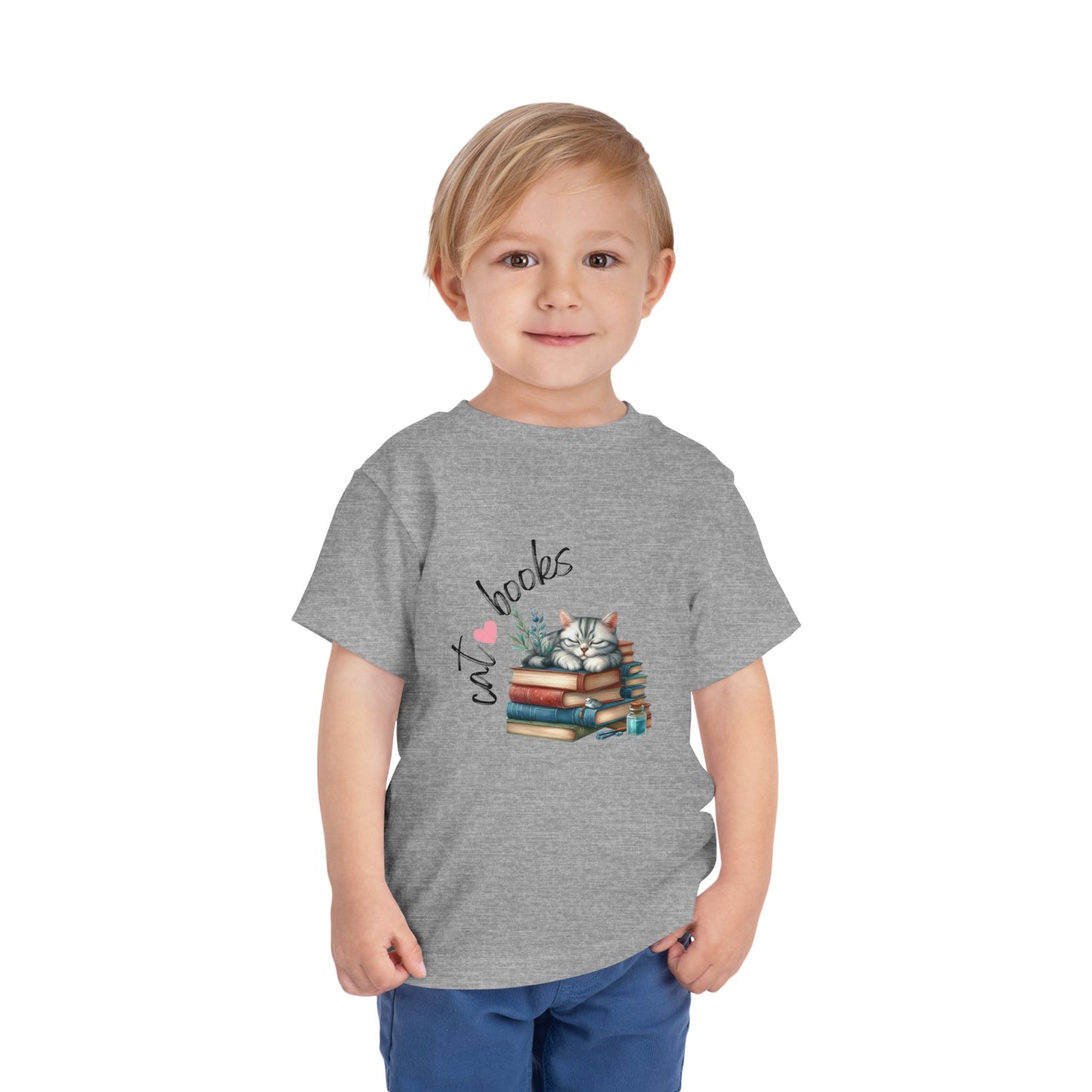 Cute Cat Books Toddler Tee, Kids Cat Lover Shirt, Bookworm Toddler T-Shirt, Gift for Cat Lovers, Fun Children's Apparel