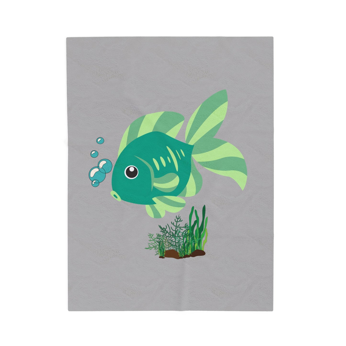 Green fish with bubbles and aquatic plants Velveteen Plush Blanket