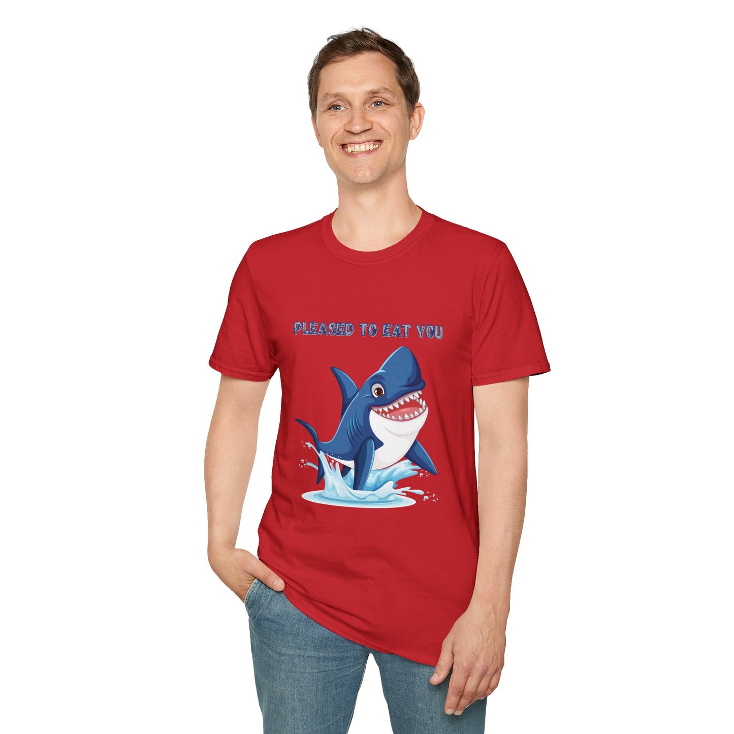 Cute Shark Pleased to Eat You T-Shirt, Fun Gift for Ocean Lovers, Humorous Summer Apparel, Shark Week Party Shirt, Unisex Casual Tee