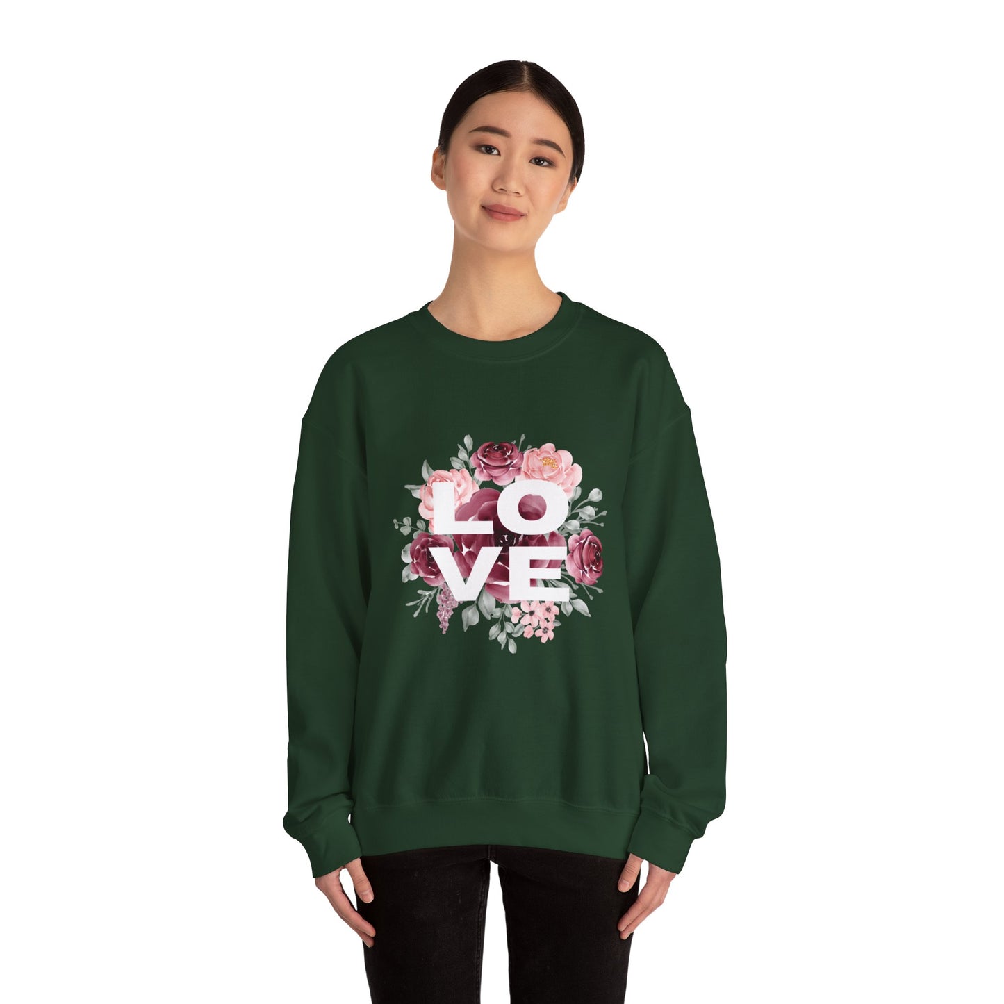 Floral Love Crewneck Sweatshirt | Cozy Unisex Sweatshirt for Valentine's Day, Romantic Gift, Casual Wear, Stylish Layering
