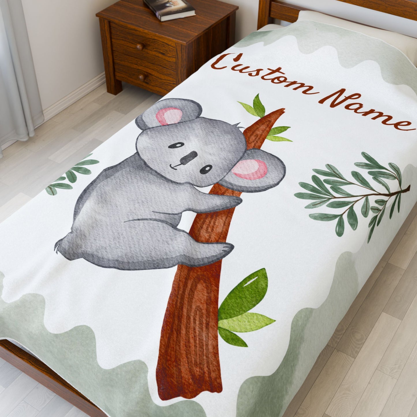 Custom Velveteen Plush Blanket with Adorable Koala Design, Cozy Gift for Kids, Nursery Decor, Personalized Baby Blanket, Holiday Gift Idea