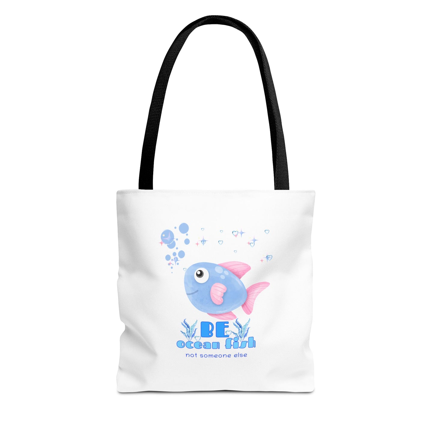 Cute cartoon fish with pink fins and bubble Tote Bag