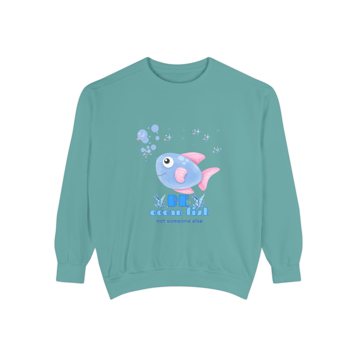 Cute cartoon fish with pink fins and bubble Unisex Garment-Dyed Sweatshirt
