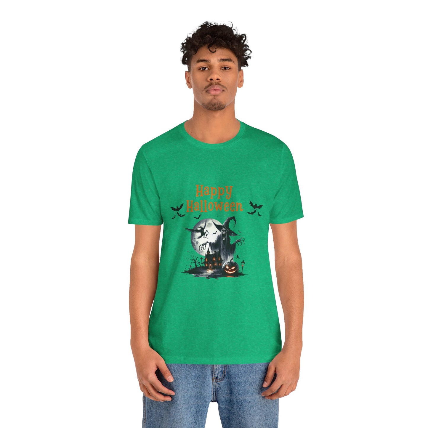 Happy Halloween Unisex Tee, Spooky T-Shirt, Halloween Gift, Fall Wardrobe Essential, Ghosts and Ghouls Vibe