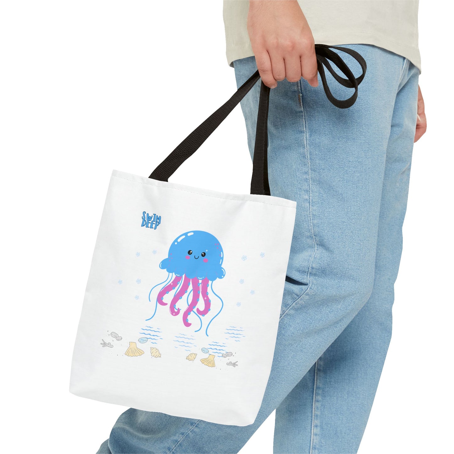 Blue jellyfish with pink tentacles Tote Bag