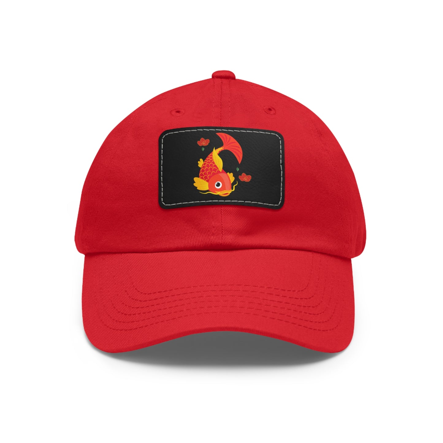 Goldfish with flowing fins and red blossoms Dad Hat with Leather Patch (Rectangle)