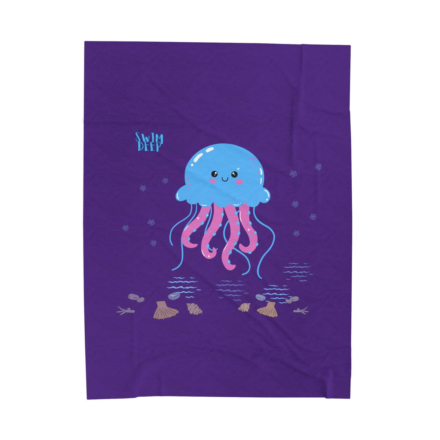 Blue jellyfish with pink tentacles Velveteen Plush Blanket