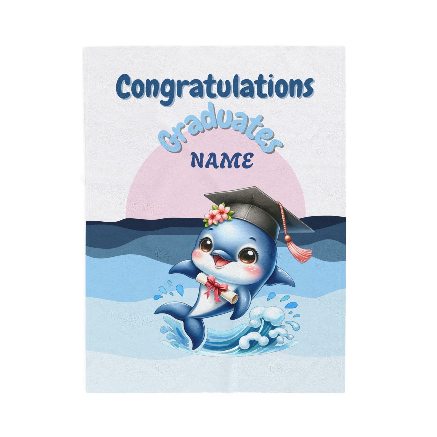 Personalized Graduation Dolphin Plush Blanket, Soft Velveteen Throw, Gift for Graduates, Kids Dorm Decor, Beach Vibes Blanket