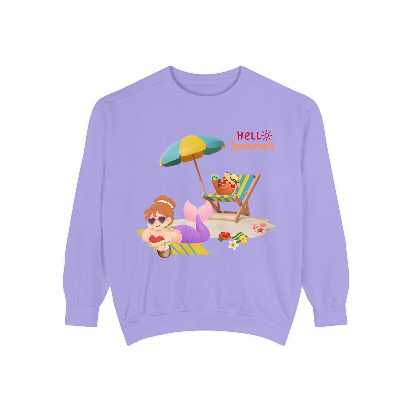 Mermaid lounging on a beach towel Unisex Garment-Dyed Sweatshirt