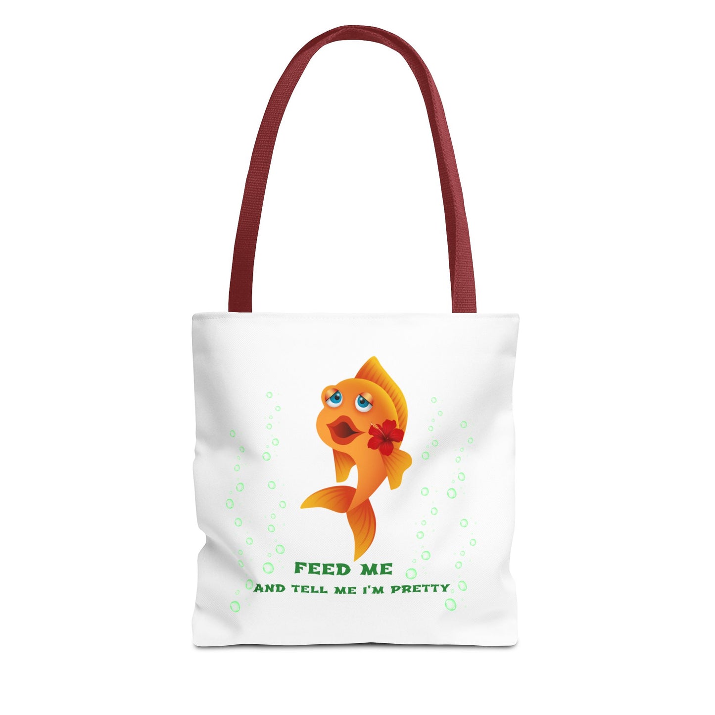 Cartoon goldfish with red lips and flower Tote Bag