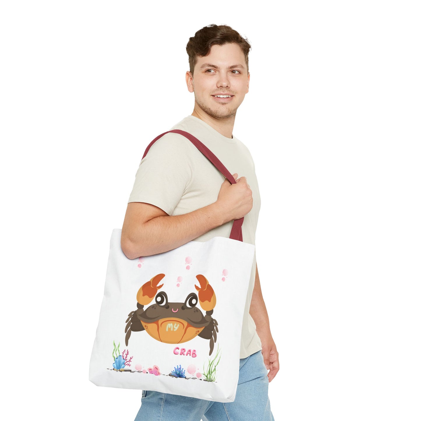 Crab with subtle bubbles and underwater flora Tote Bag