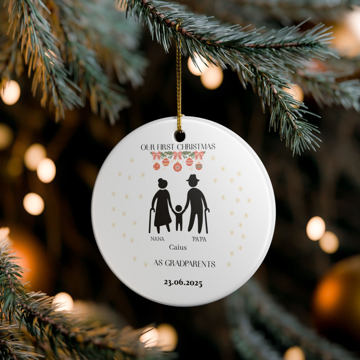 Personalized Ceramic Ornament, First Christmas as Grandparents Decor, 2023 Family Holiday Keepsake, Custom Gift for Nana and Papa