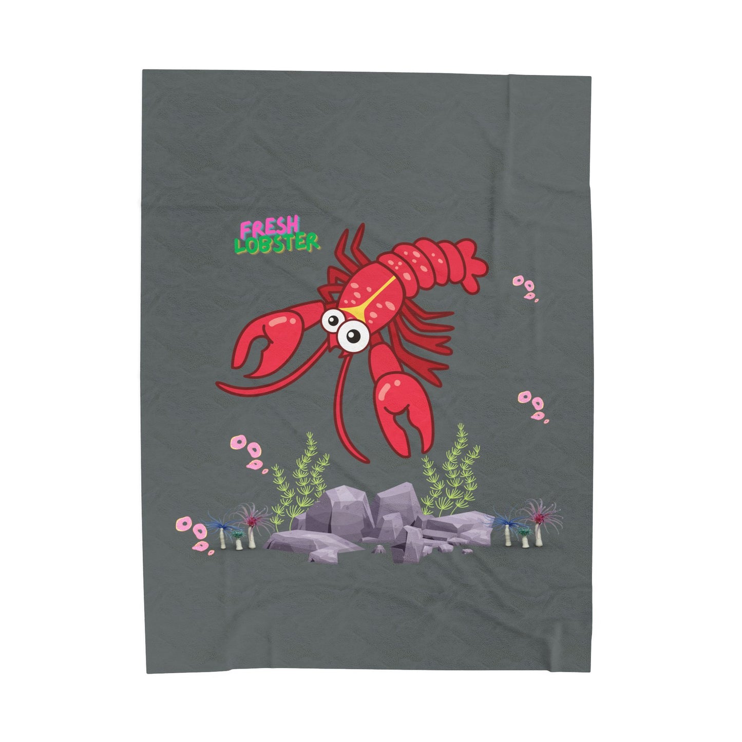 Friendly red lobster big eyes and yellow strip Velveteen Plush Blanket