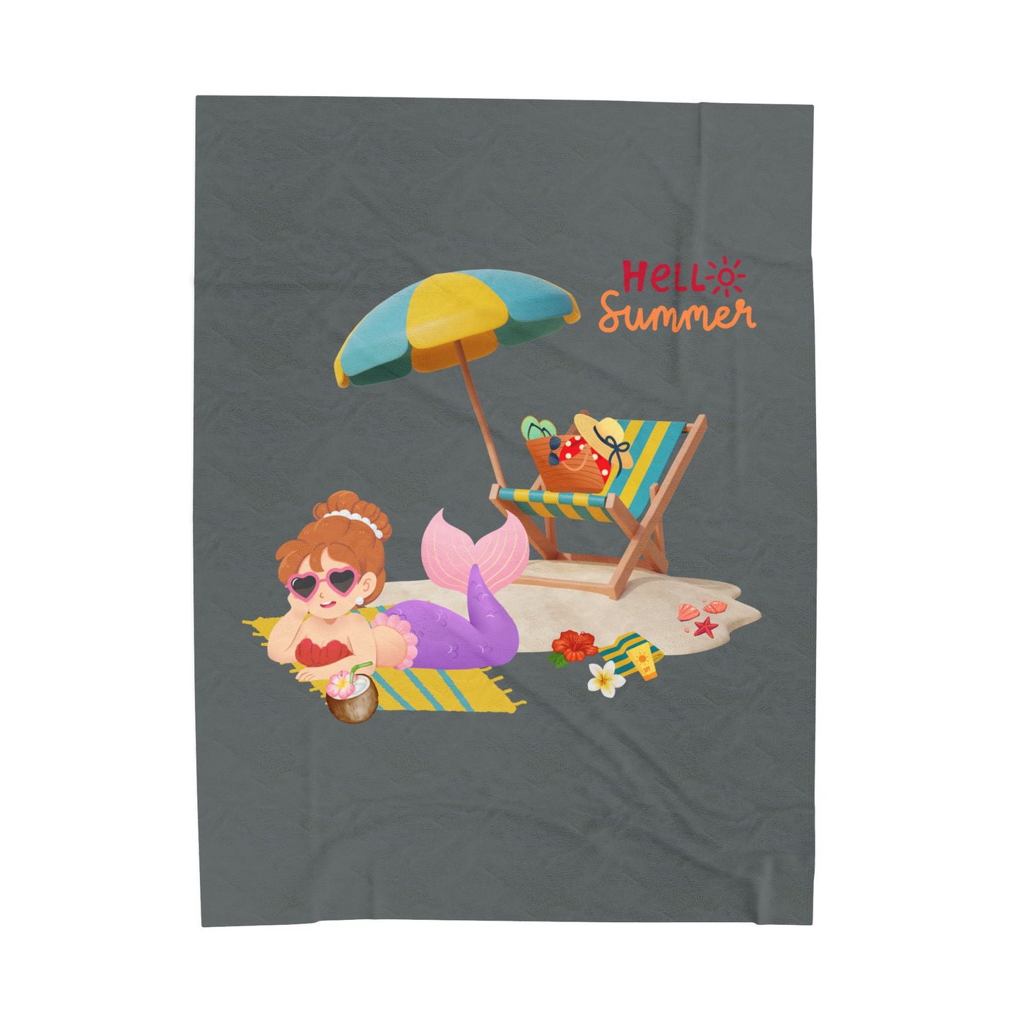 Mermaid lounging on a beach towel Velveteen Plush Blanket