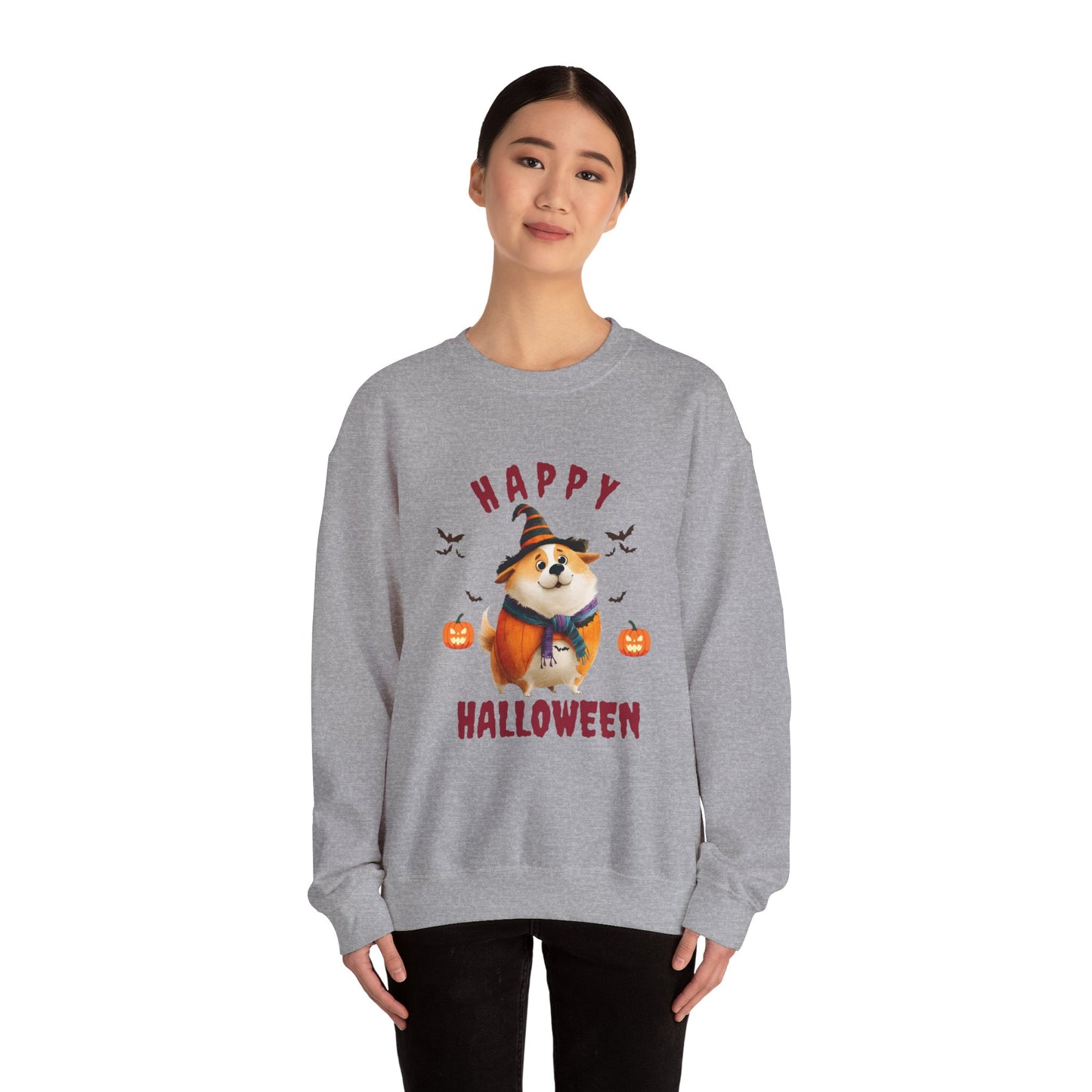 Happy Halloween Dog Sweatshirt, Cozy Fall Attire, Pet Halloween Apparel, Unisex Crewneck, Perfect for Halloween Parties, Fall Fashion
