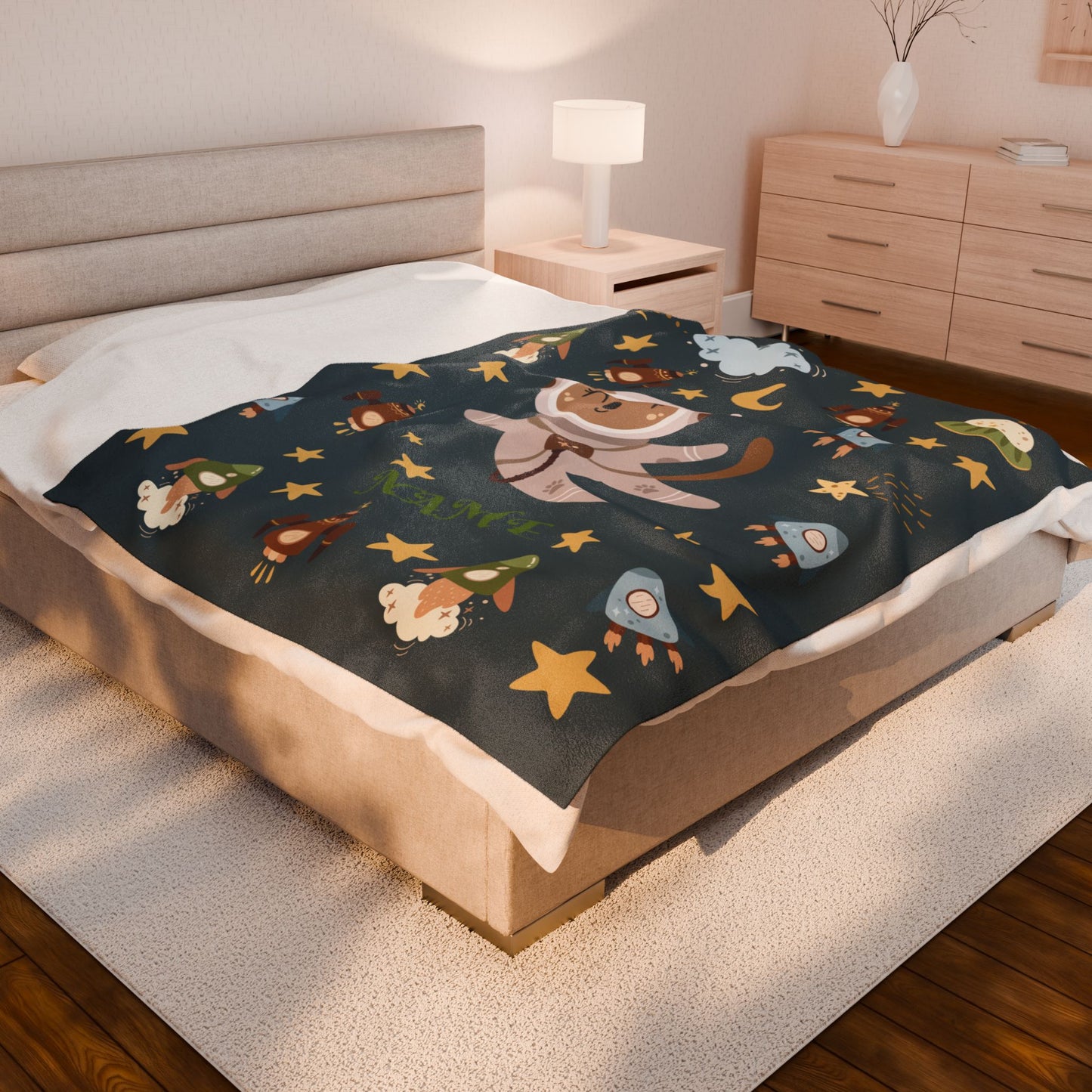 Kids Space Adventure Velveteen Plush Blanket, Nursery Decor, Cute Animals, Gifts for Toddler, Baby Shower, Cozy Throw