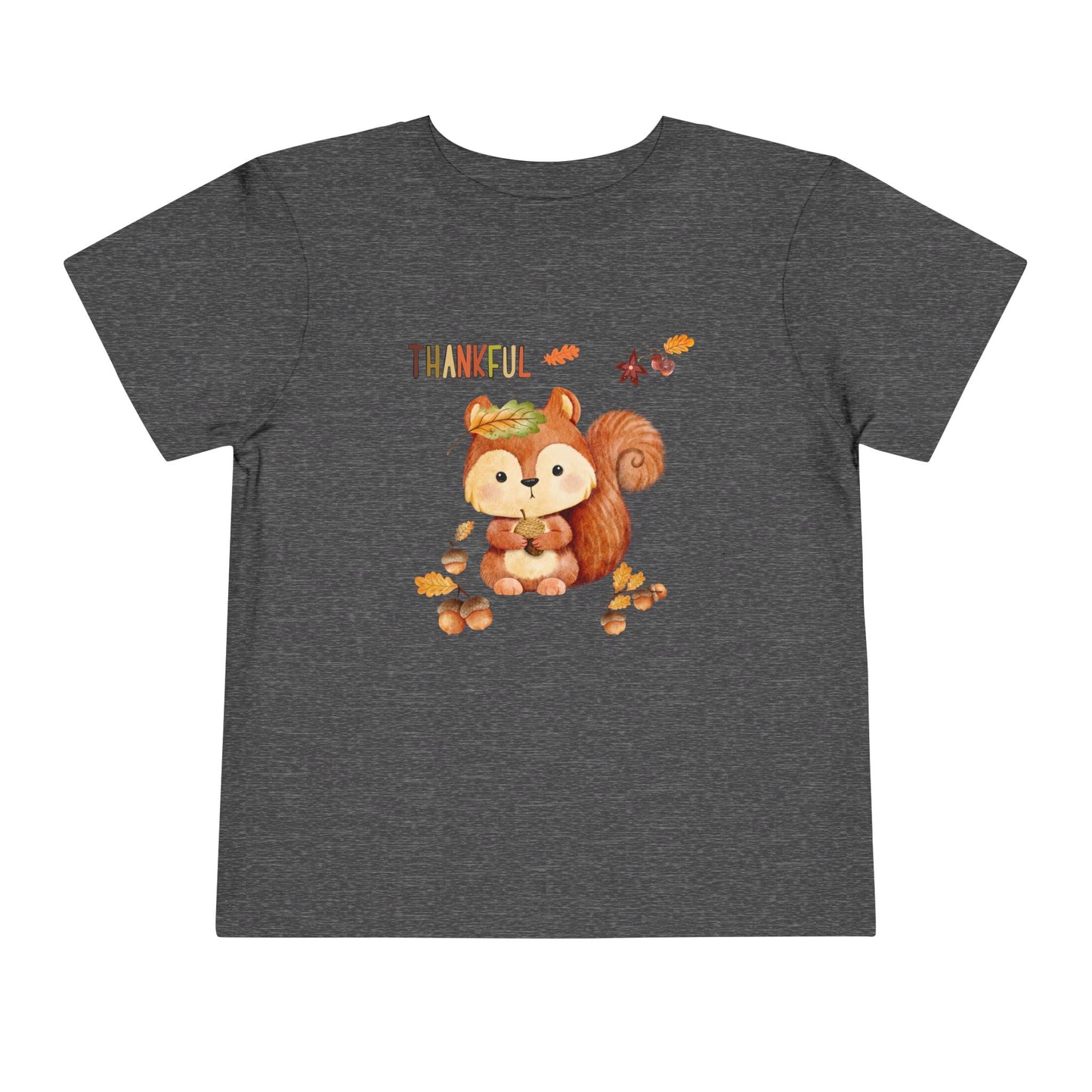 Toddler Short Sleeve Tee - Thankful Squirrel Design, Kids Fall T-Shirt, Thanksgiving Gift, Cute Toddler Apparel, Autumn Outfit