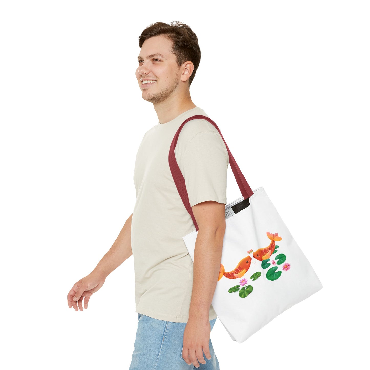 Golden koi fish with lotus flowers Tote Bag