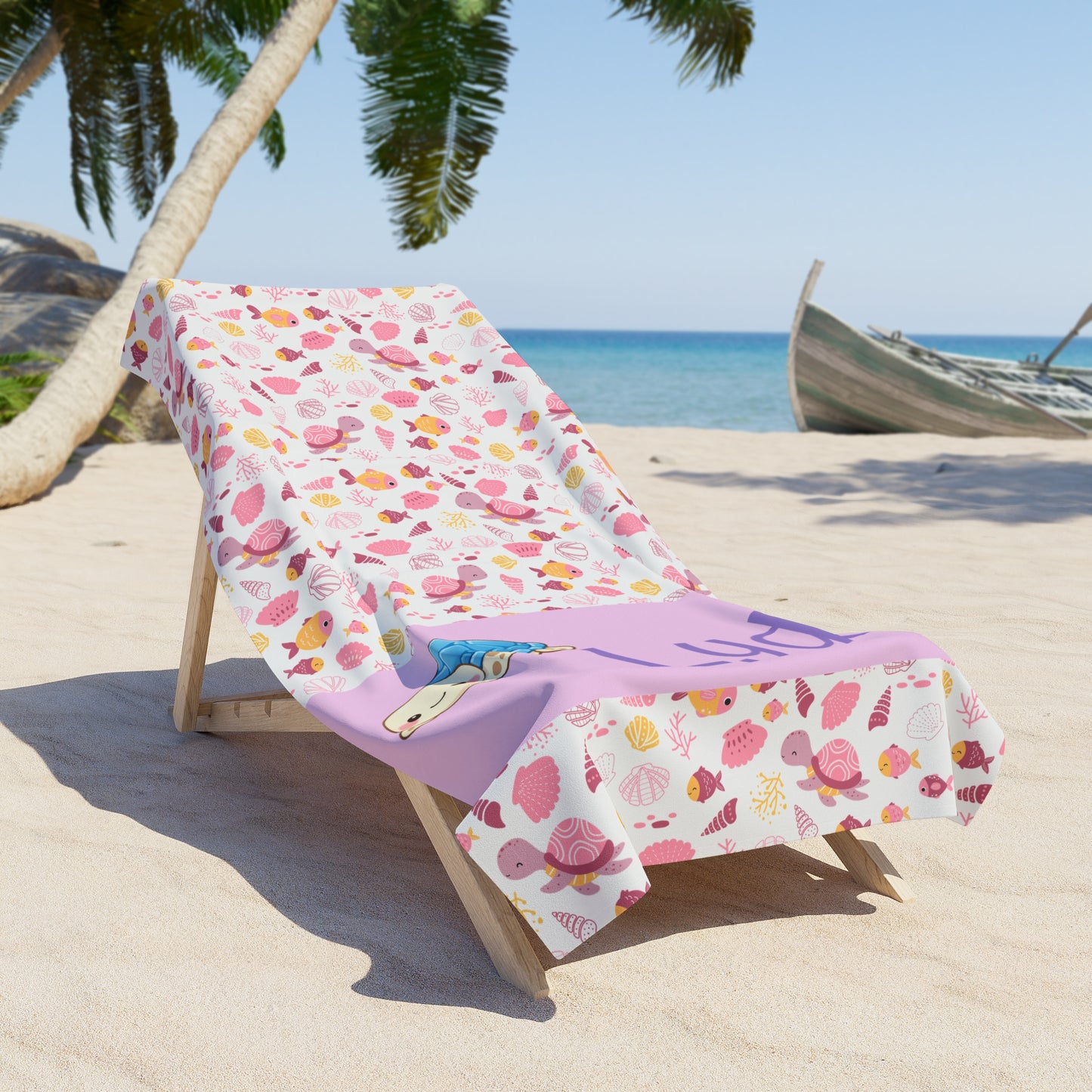 Personalized Kids Beach Towel — Cute Sea Turtle Name Towel (e.g., Lydia)