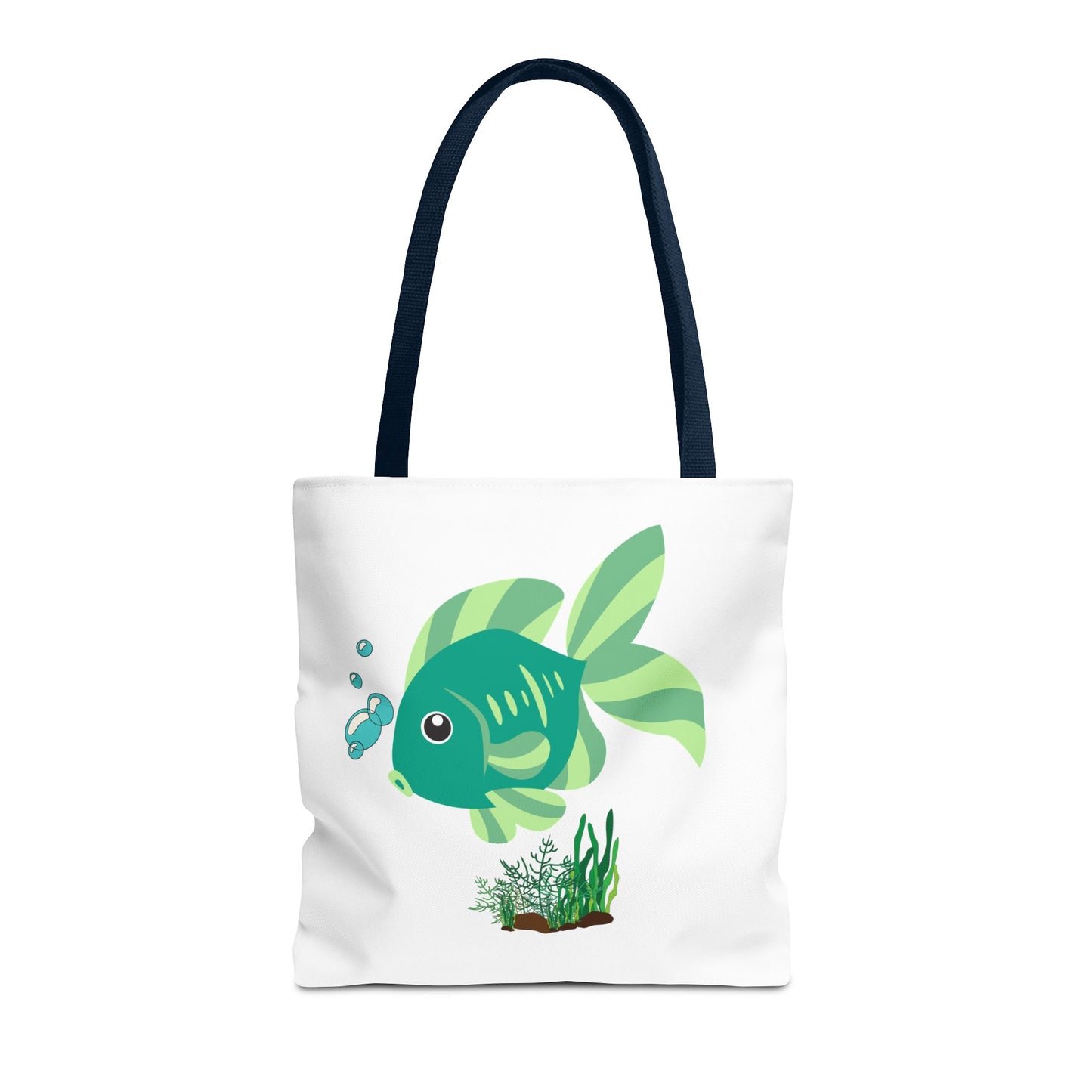 Green fish with bubbles and aquatic plants Tote Bag