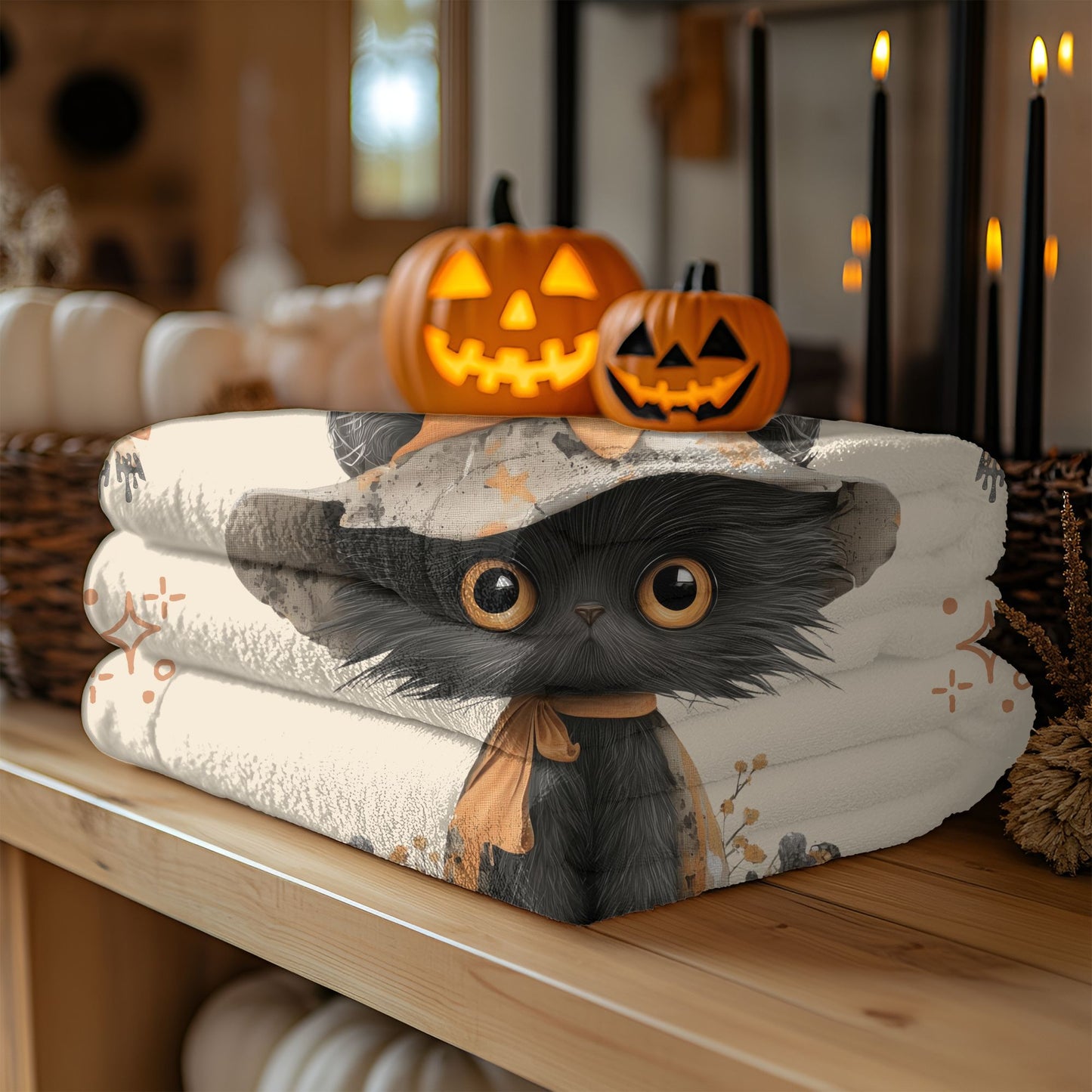 Cozy Cat-Themed Velveteen Plush Blanket - Warm Gift for Cat Lovers, Halloween Decor, Soft Throw for Comfort, Versatile Home Accessory