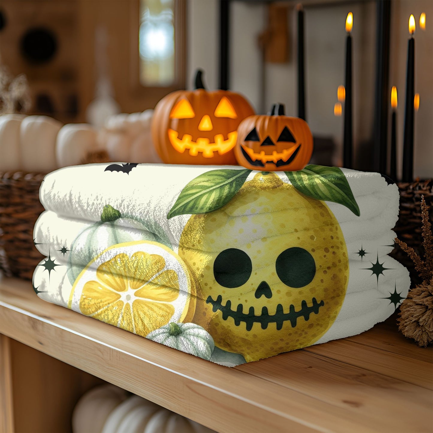 Spooky Citrus Halloween Blanket, Cozy Velvet Throw, Seasonal Home Decor, Unique Gift for Fall, Halloween Nights