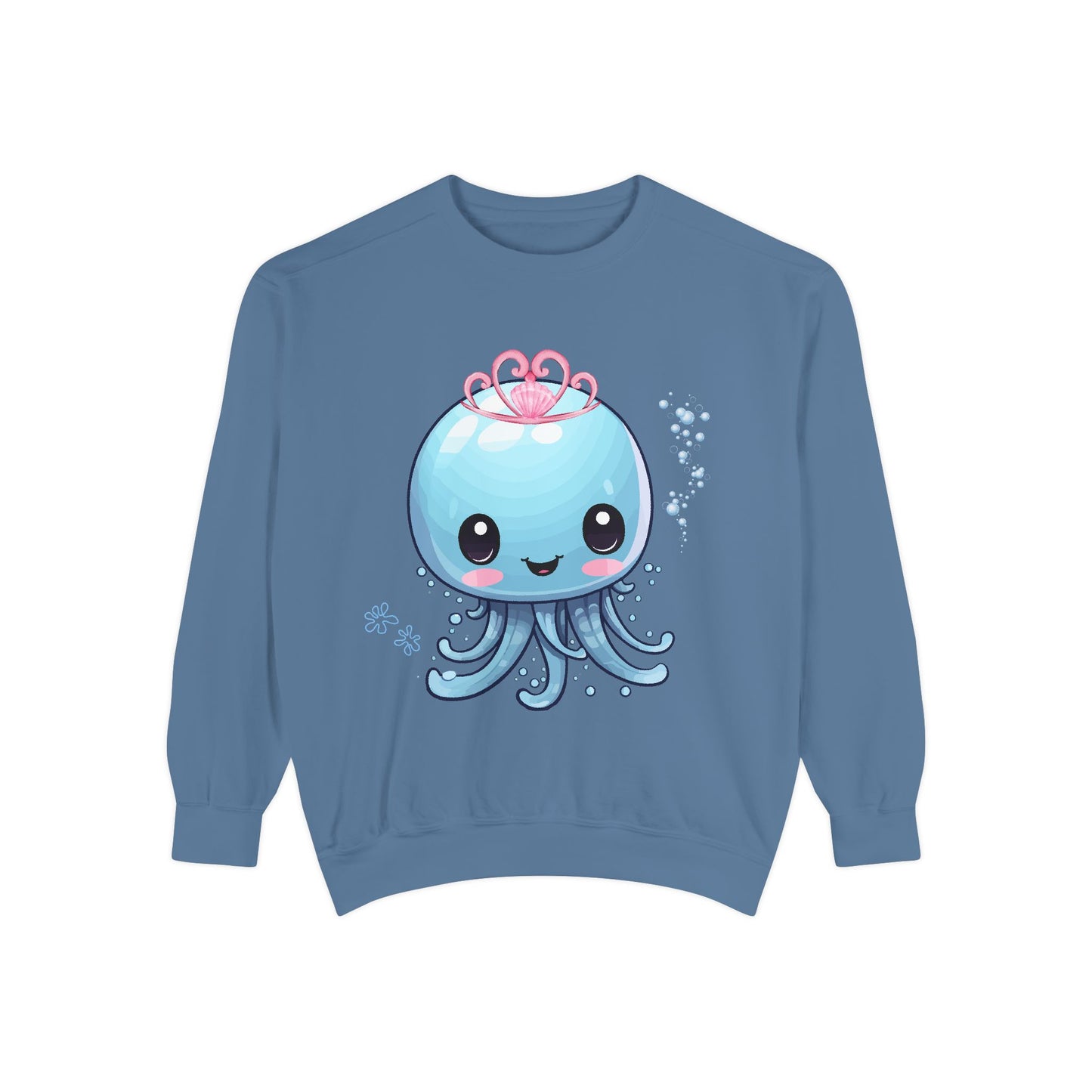 Blue jellyfish with a pink tiara Unisex Garment-Dyed Sweatshirt