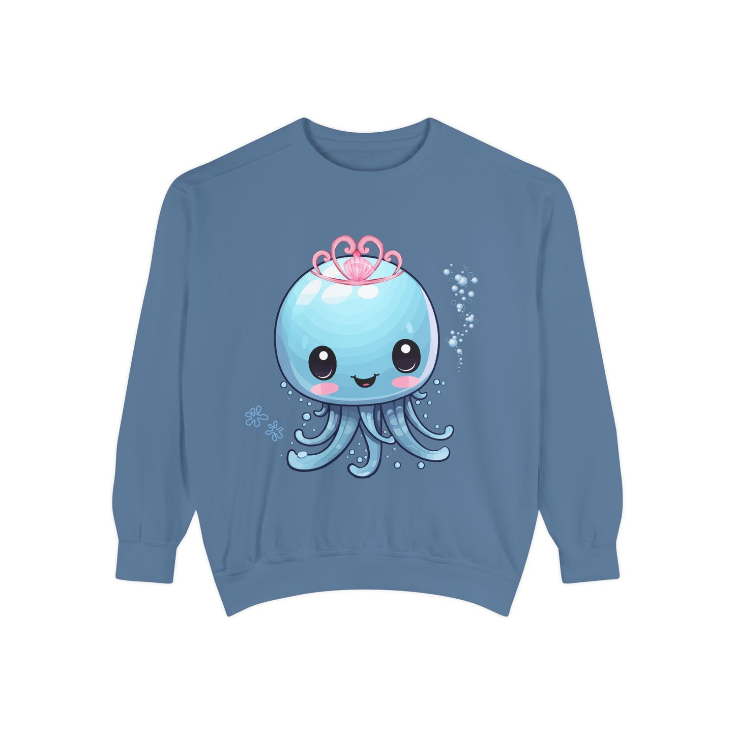 Blue jellyfish with a pink tiara Unisex Garment-Dyed Sweatshirt