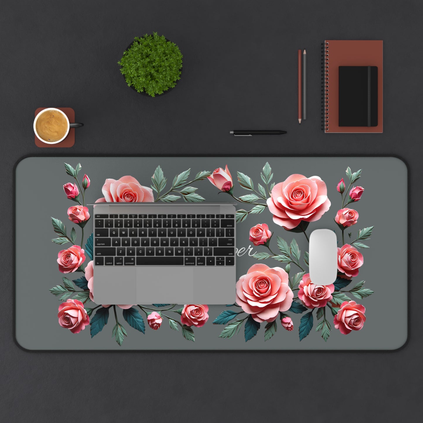 Personalized Floral Desk Mat | Elegant Workspace Decor, Custom Mouse Pad, Office Gift, Elegant Desk Accessory, Rose Design