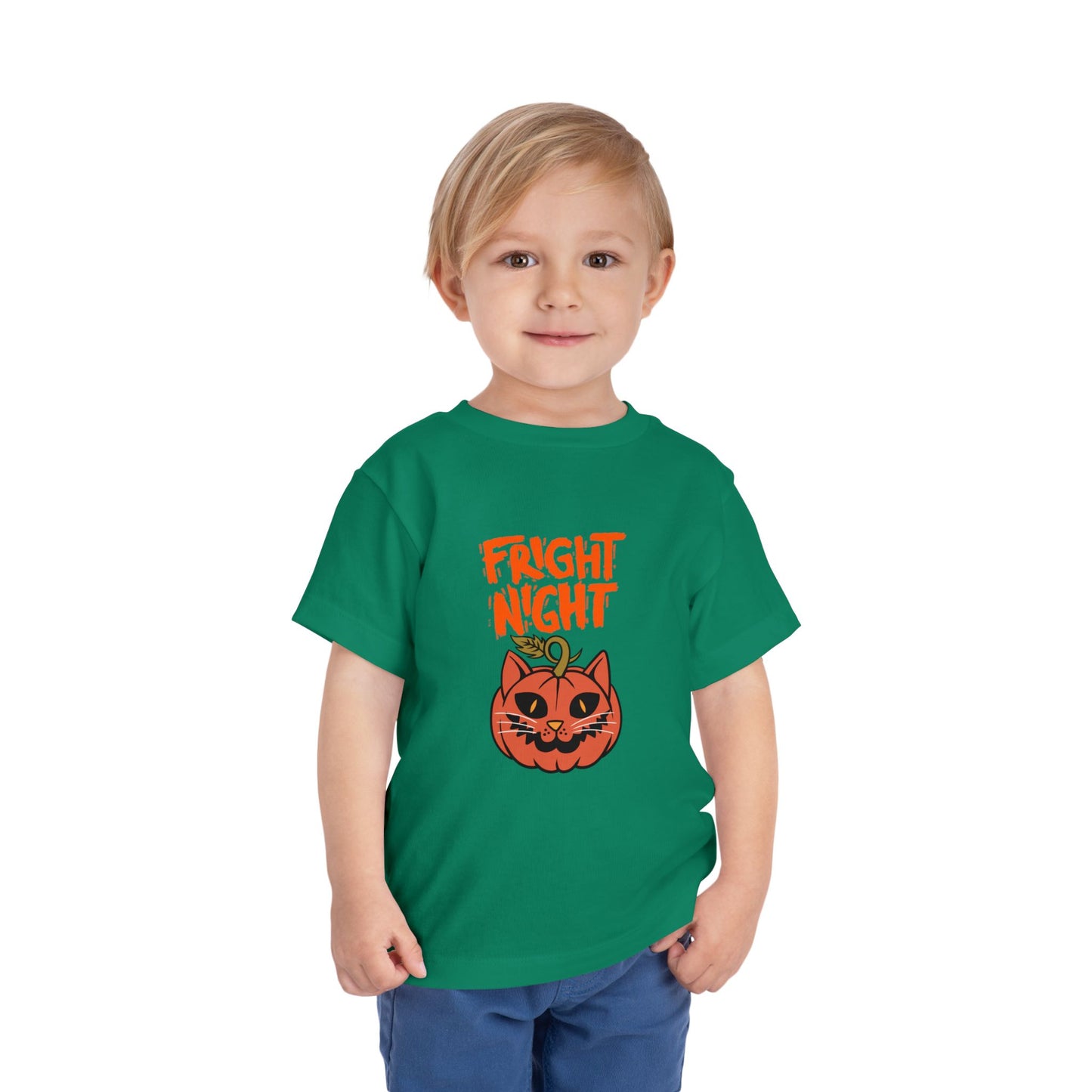 Cute Halloween Toddler Tee, 'Fright Night' Shirt, Kids Halloween Costume Top, Pumpkin Cat Graphic Tee, Spooky Toddler Outfit