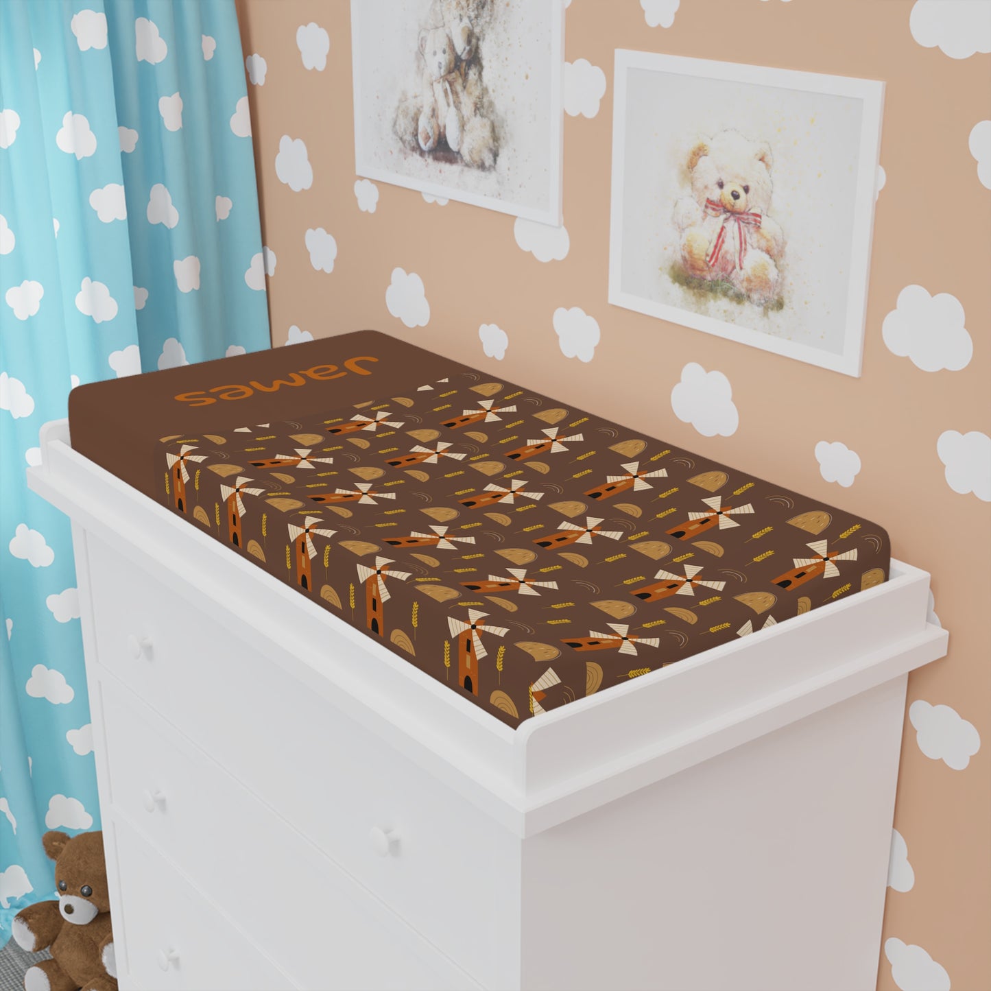 Fox Pattern Baby Changing Pad Cover — Personalized 'James' Nursery Bedding