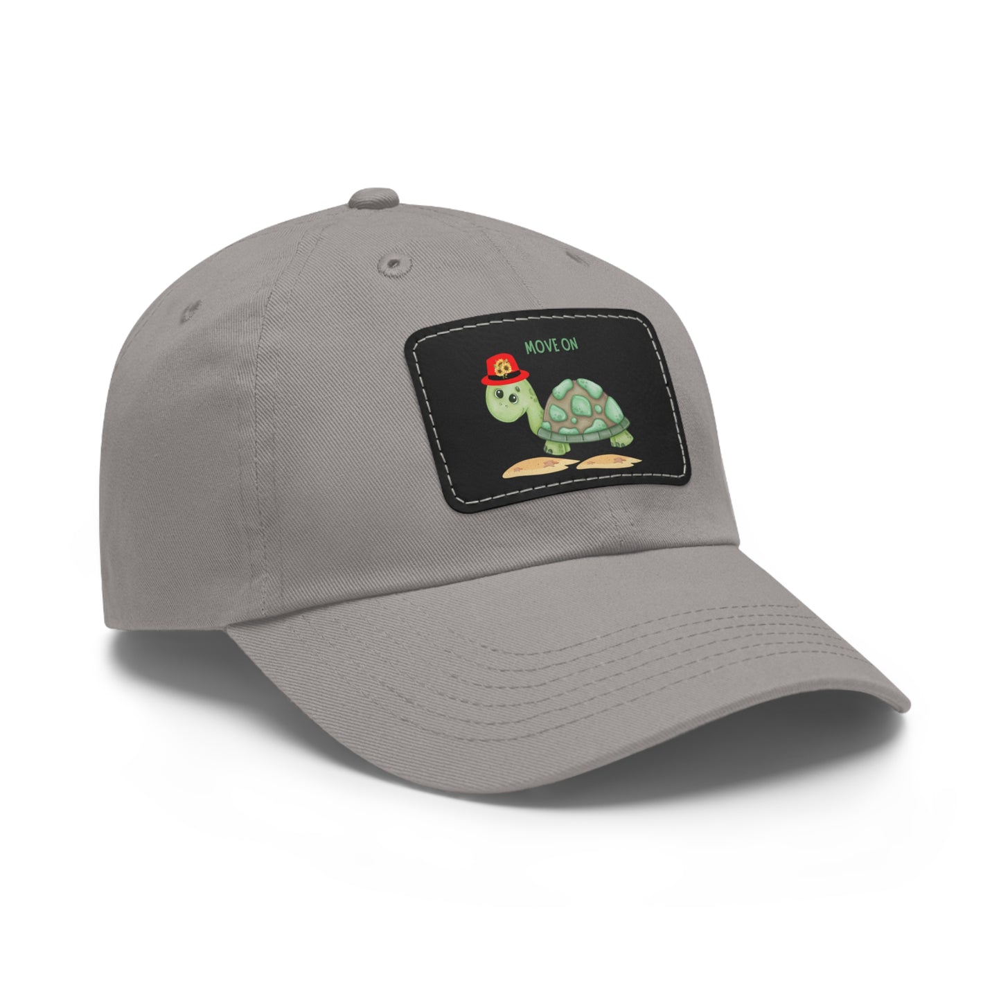 Turtle with a sunflower hat Dad Hat with Leather Patch (Rectangle)