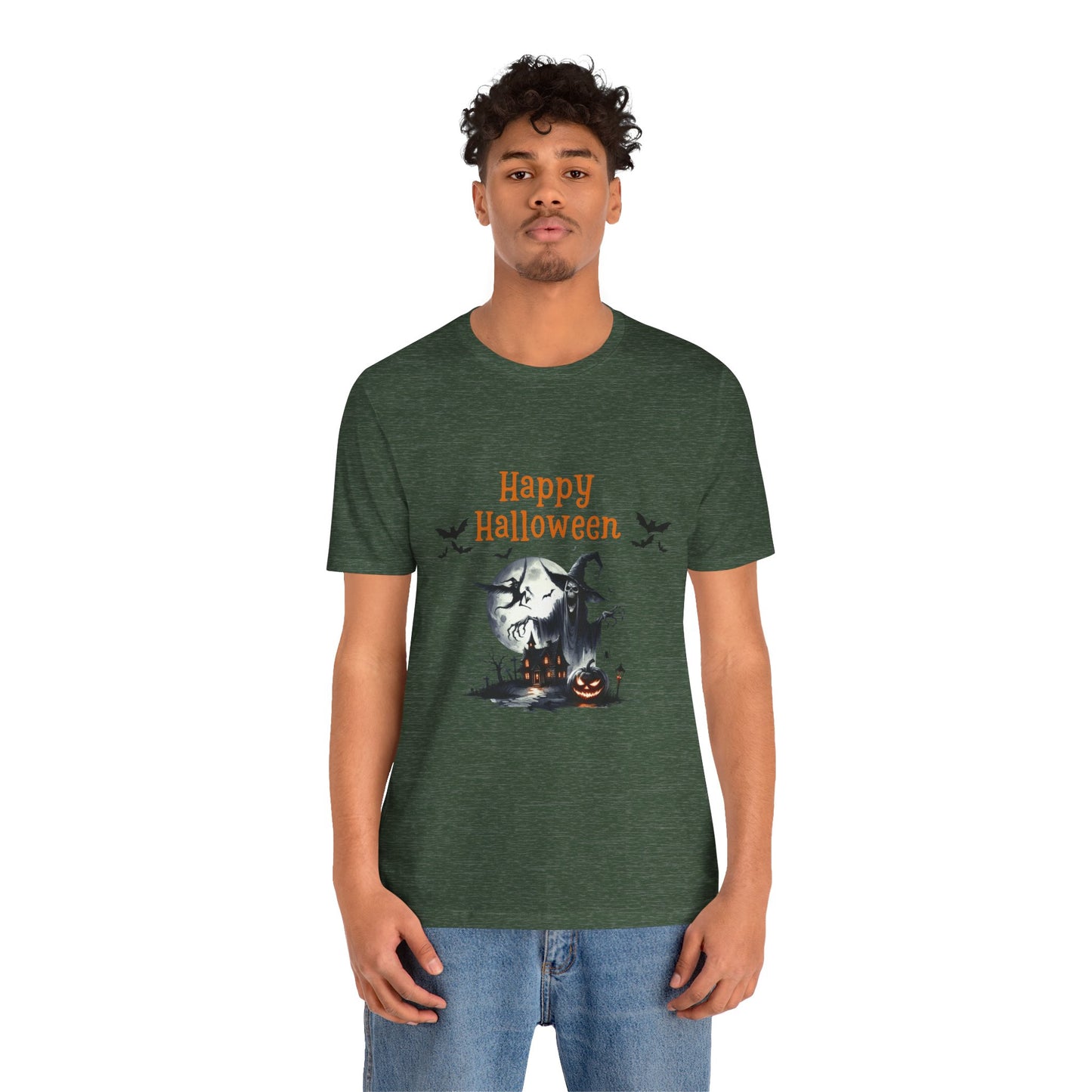 Happy Halloween Unisex Tee, Spooky T-Shirt, Halloween Gift, Fall Wardrobe Essential, Ghosts and Ghouls Vibe