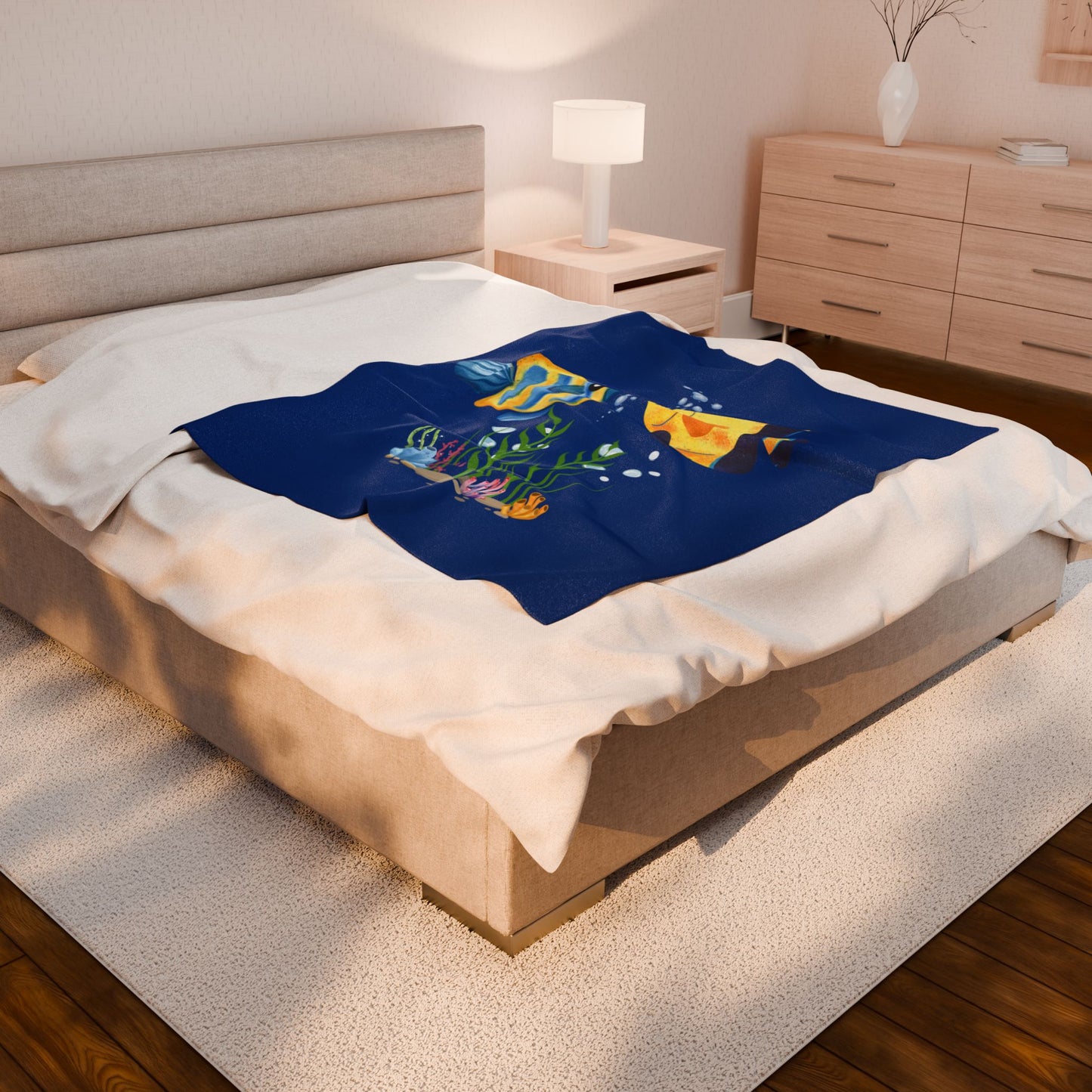Two fish greet in underwater Velveteen Plush Blanket