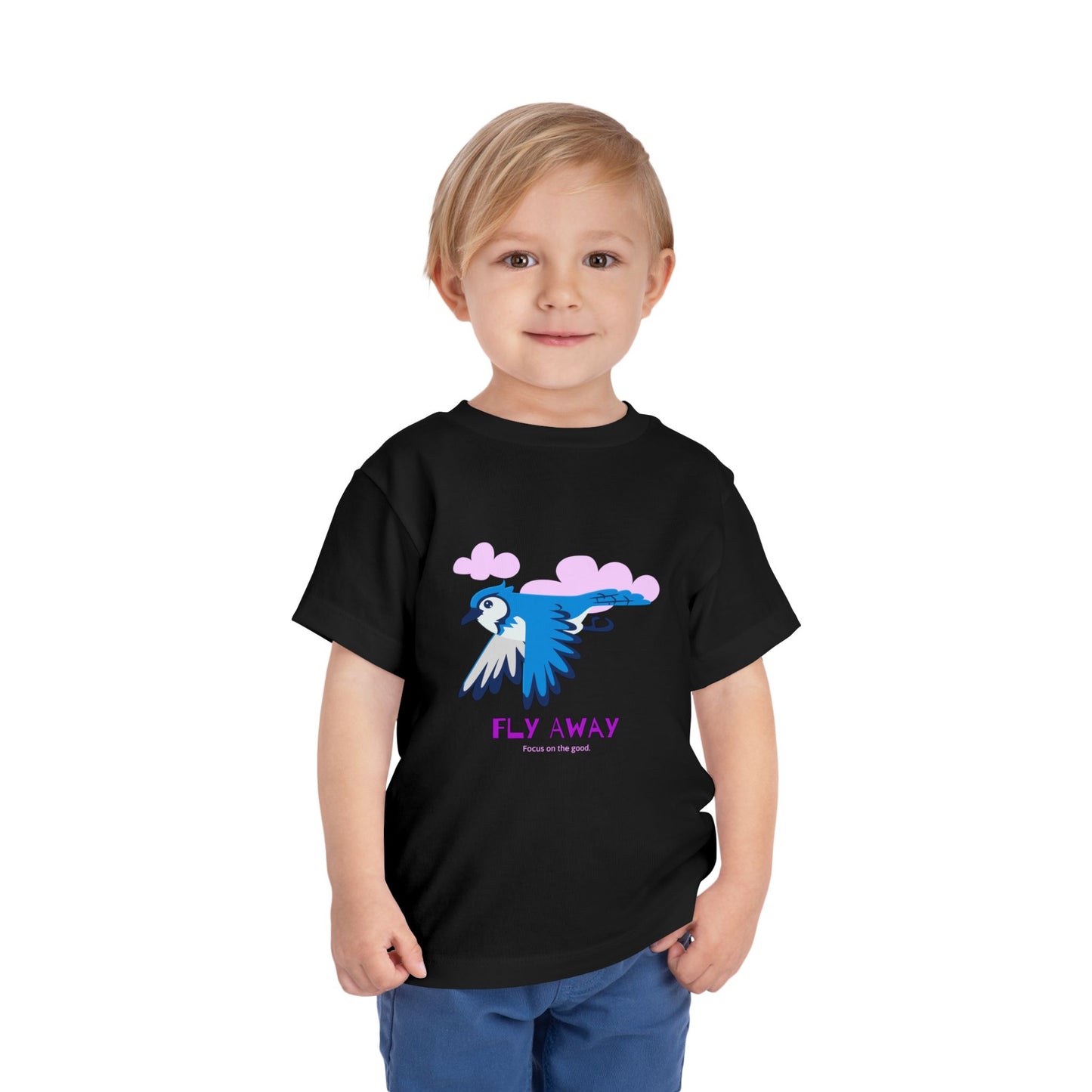 Toddler Short Sleeve Tee with ‘Fly Away’ Design, Cute Kids Shirt, Baby Gift, Playful Toddler Wear, Summer Outfit, Bird Graphic Tee