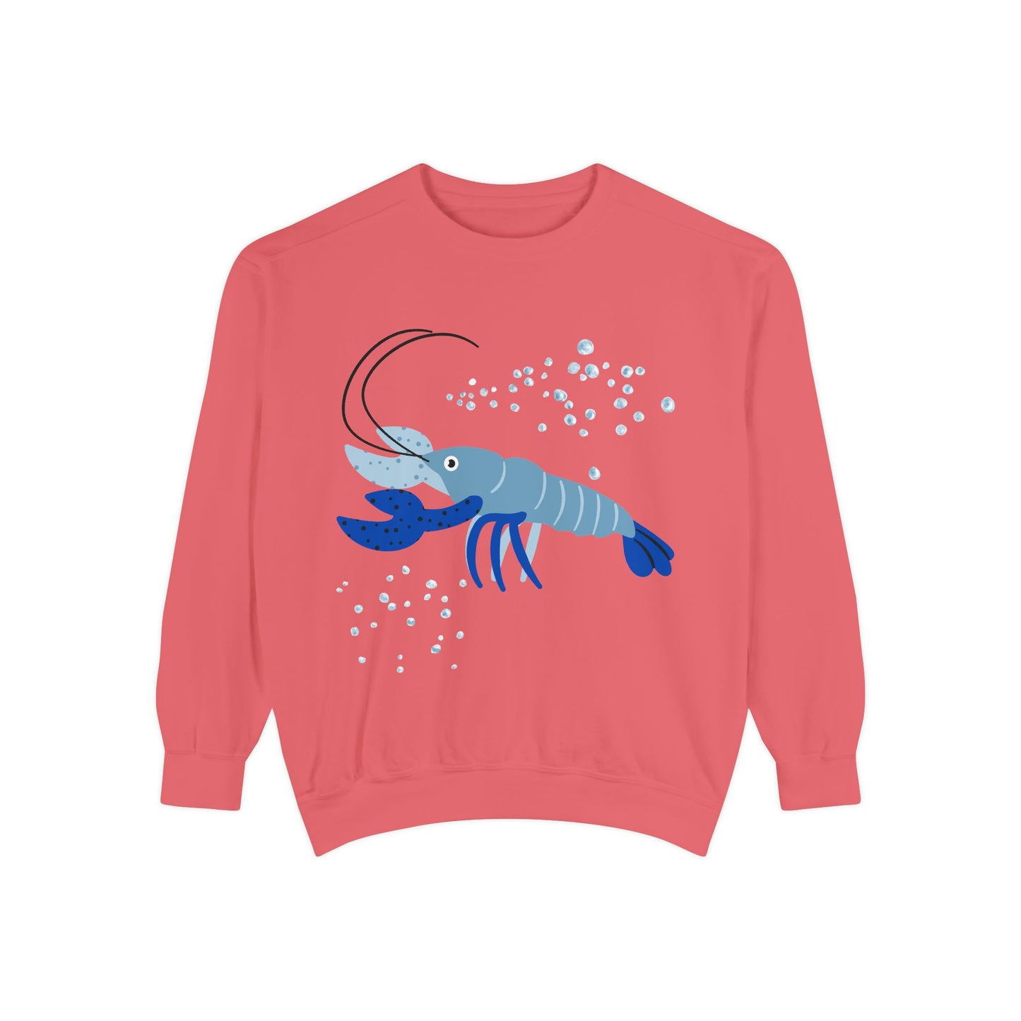 Blue shrimp with dark blue claws and bubbles Unisex Garment-Dyed Sweatshirt